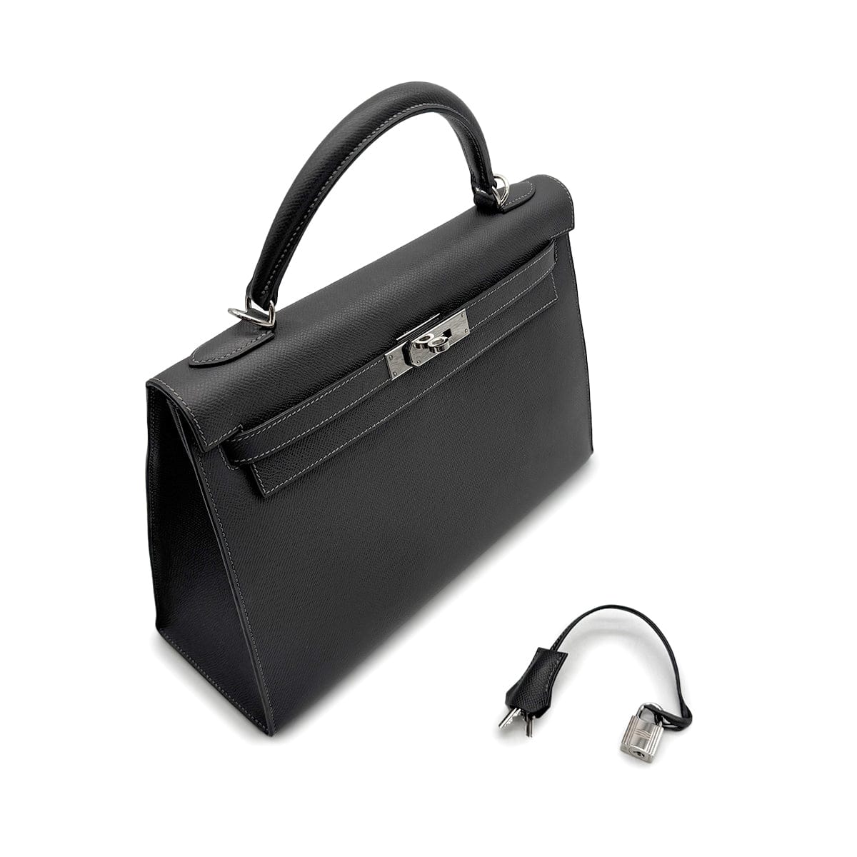 Luxury Promise Japan HERMES KELLY 32 SELLIER GRAPHITE VEAU EPSOM HAND BAG 2005 SQUARE I PALLADIUM HARDWARE 90314368