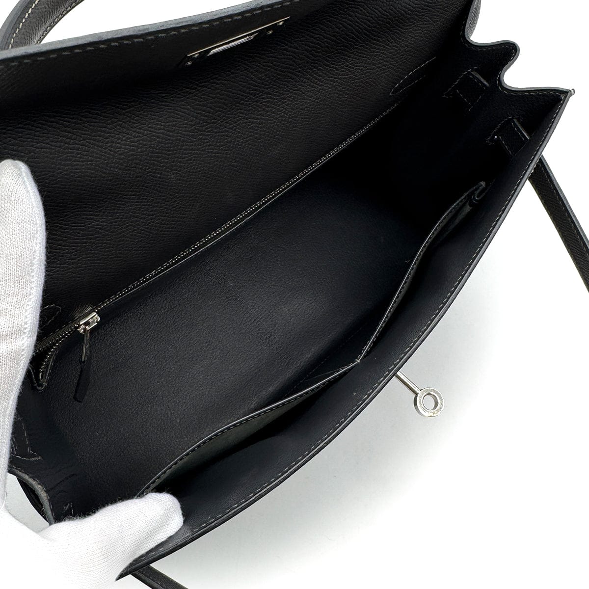 Luxury Promise Japan HERMES KELLY 32 SELLIER GRAPHITE VEAU EPSOM HAND BAG 2005 SQUARE I PALLADIUM HARDWARE 90314368