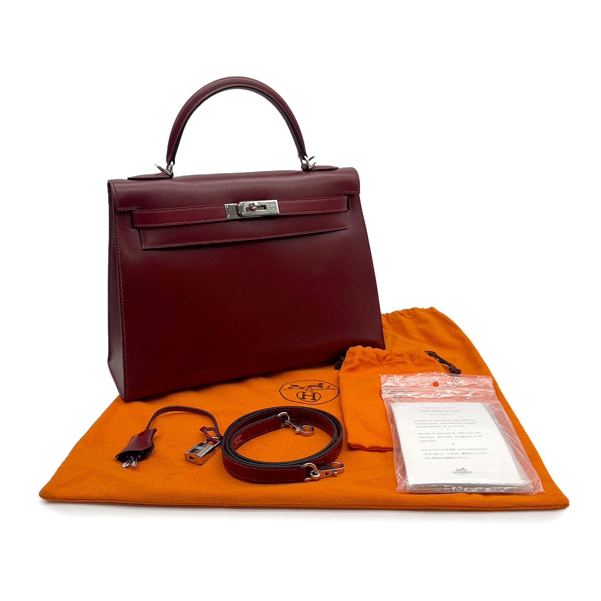Luxury Promise Japan HERMES KELLY 32 SELLIER ROUGE H BOXCALF HAND SHOULDER BAG 2003 SQUARE G PALLADIUM HARDWARE 90315618