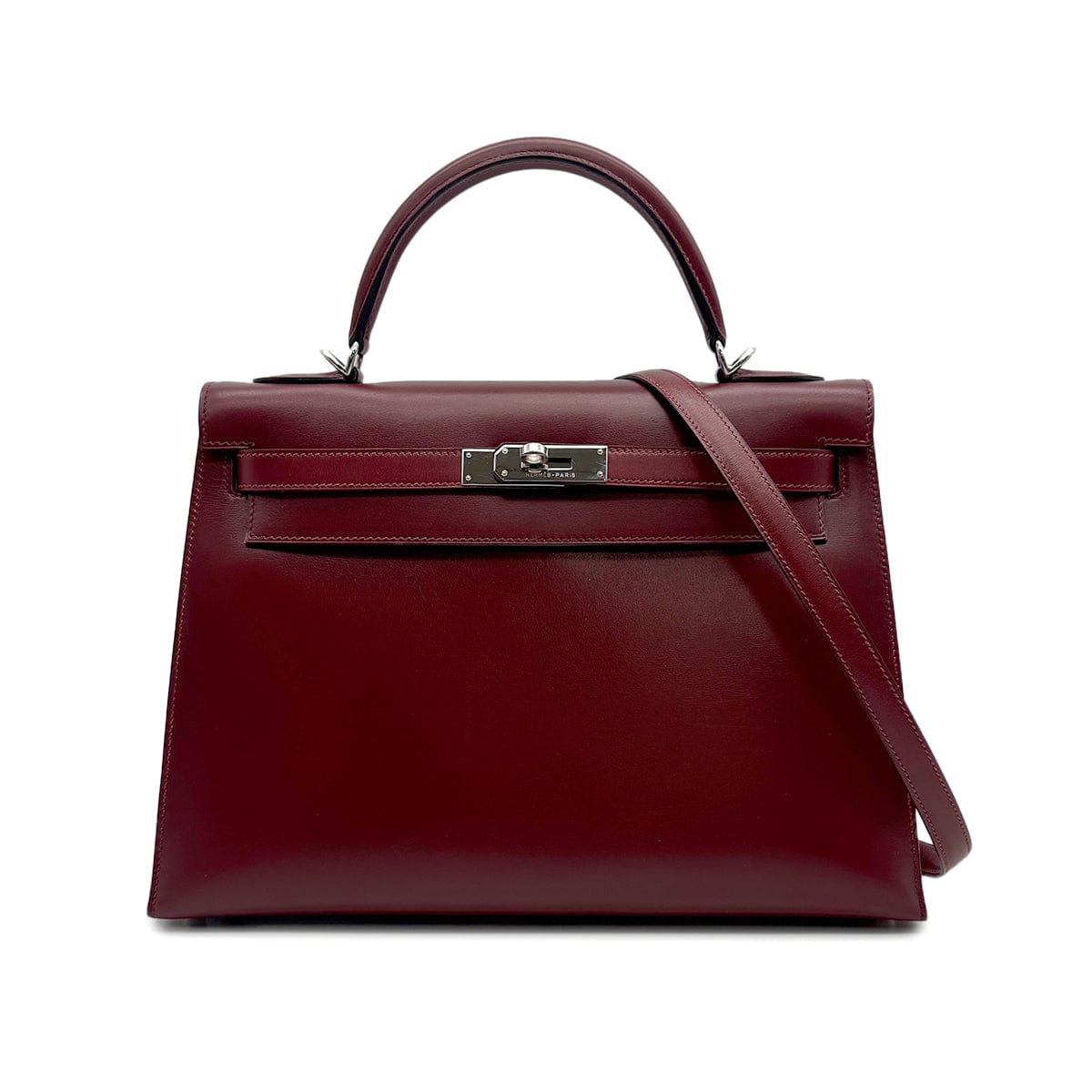 Luxury Promise Japan HERMES KELLY 32 SELLIER ROUGE H BOXCALF HAND SHOULDER BAG 2003 SQUARE G PALLADIUM HARDWARE 90315618