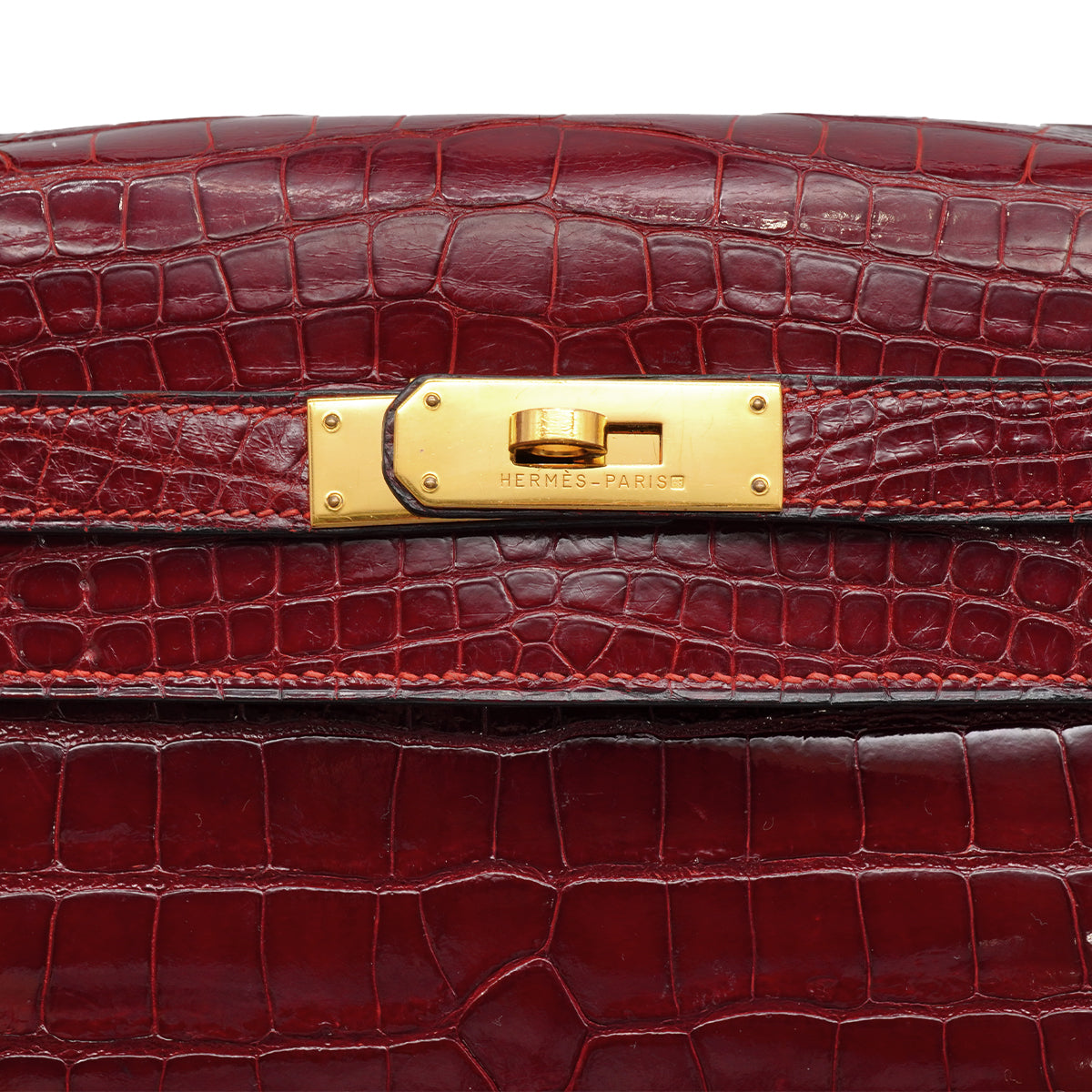 Luxury Promise Japan HERMES KELLY 32 SELLIER ROUGE H CROCODILE ALLIGATOR HAND SHOULDER BAG 1993 CIRCLE W GOLD HARDWARE 90327983
