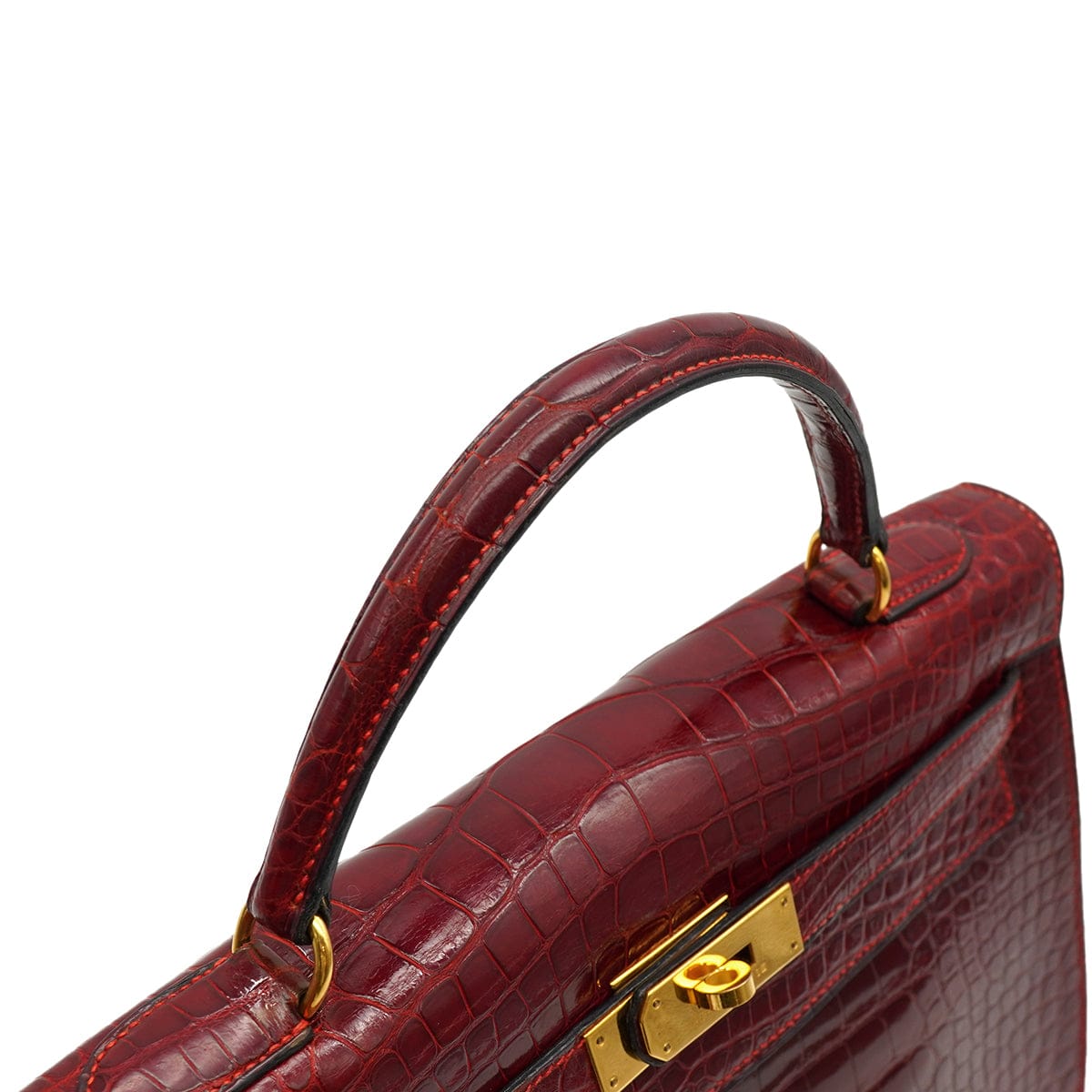 Luxury Promise Japan HERMES KELLY 32 SELLIER ROUGE H CROCODILE ALLIGATOR HAND SHOULDER BAG 1993 CIRCLE W GOLD HARDWARE 90327983