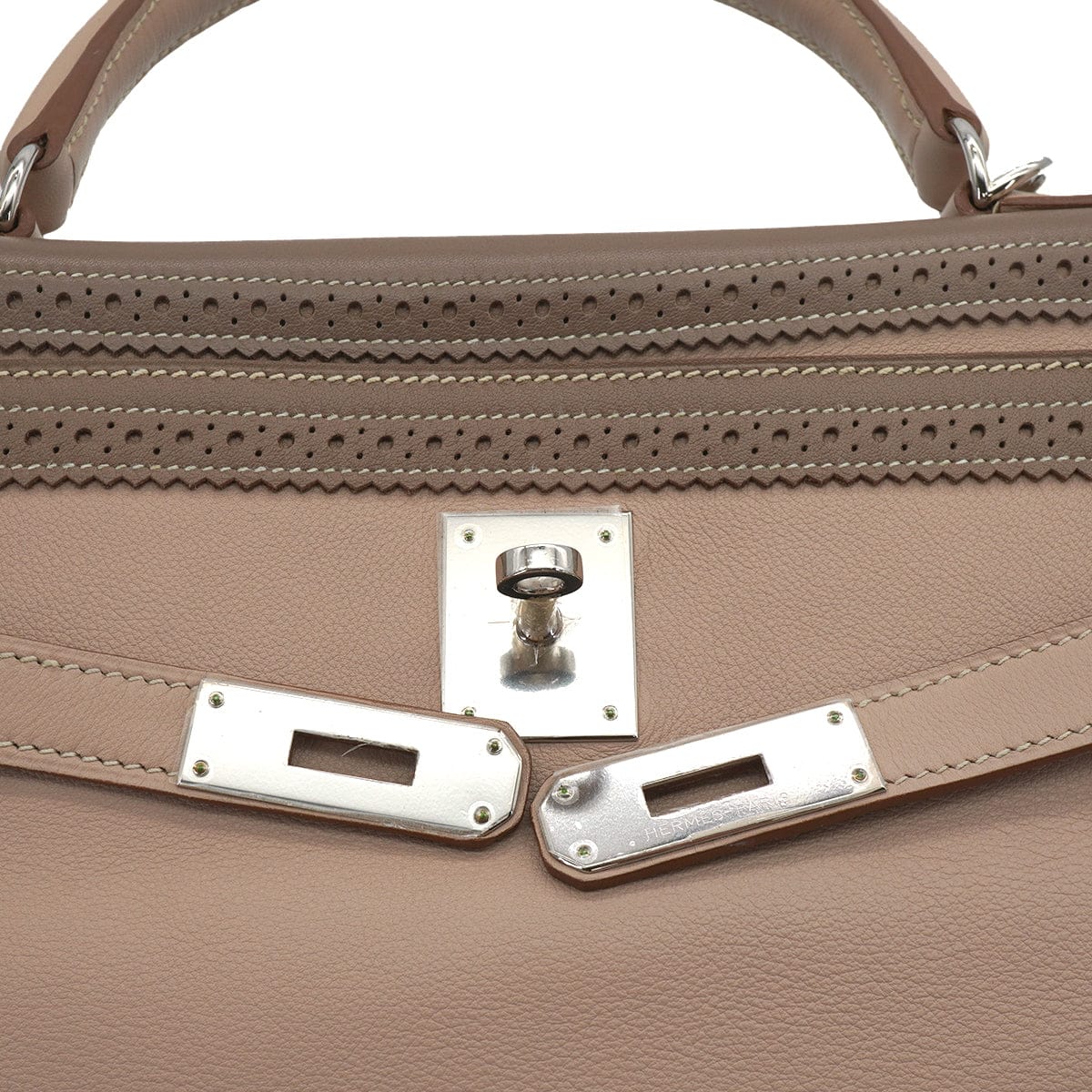 HERMES KELLY 35 GHILLIES RETOURNE ARGILE ETOUPE VEAU SWIFT HAND SHOULDER BAG 2012 SQUARE P STAMP PALLADIUM HARDWARE 90344353