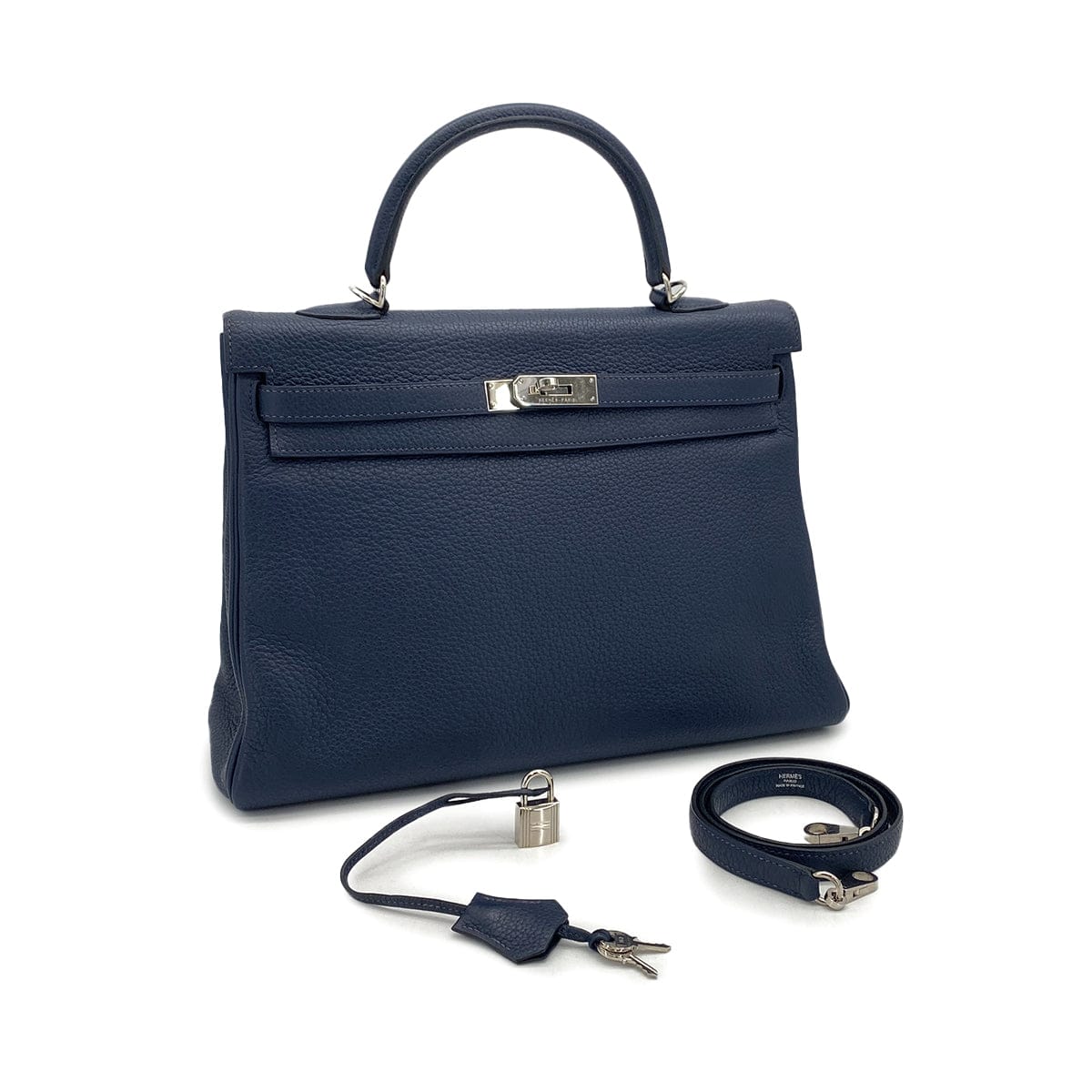 Luxury Promise Japan HERMES KELLY 35 RETOURNE BLUE ABYSSE TOGO HAND SHOULDER BAG 2009 SQUARE M PALLADIUM HARDWARE 90327258