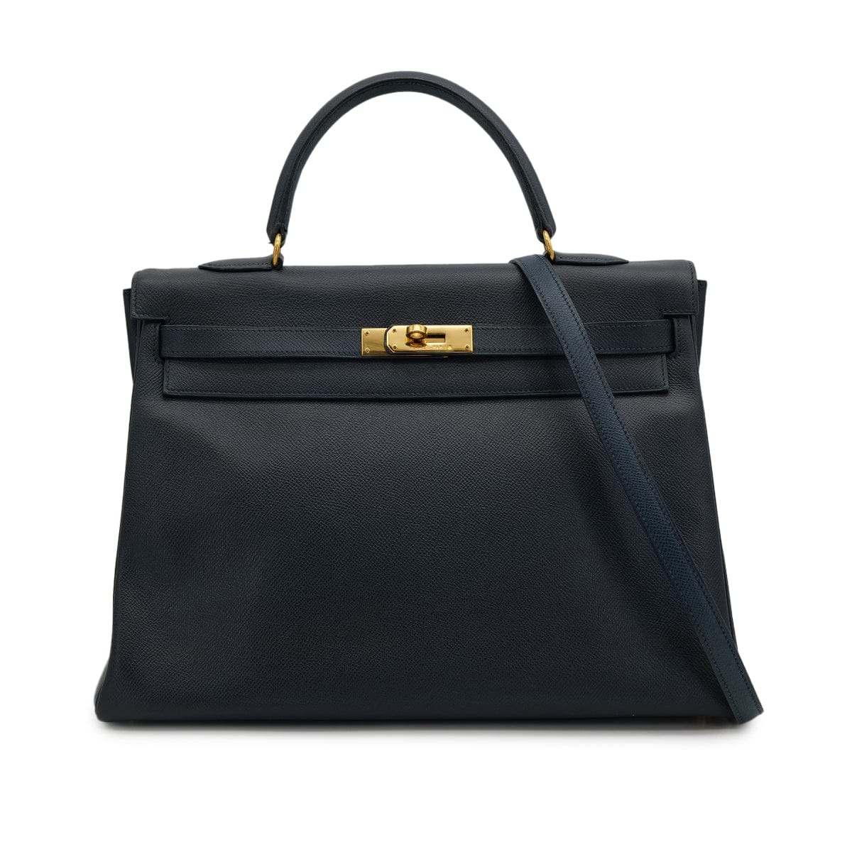 Luxury Promise Japan HERMES KELLY 35 RETOURNE BLUE INDIGO COUCHEVEL HAND SHOULDER BAG 1995 CIRCLE Y GOLD HARDWARE 90317295