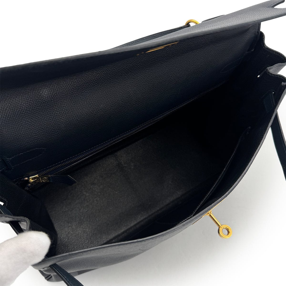 Luxury Promise Japan HERMES KELLY 35 RETOURNE BLUE INDIGO COUCHEVEL HAND SHOULDER BAG 1995 CIRCLE Y GOLD HARDWARE 90317295