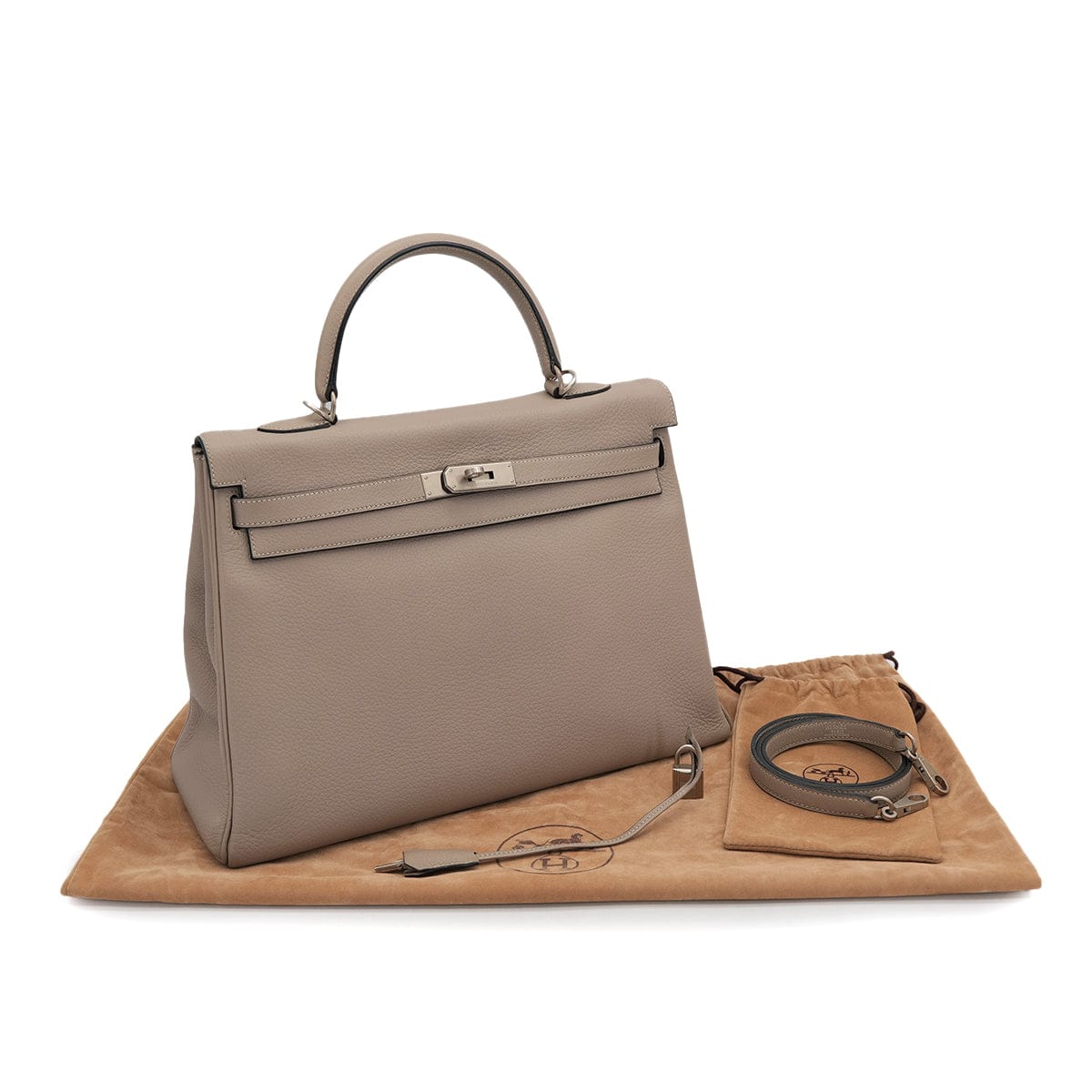 Luxury Promise Japan HERMES KELLY 35 RETOURNE GRIS TOURTERELLE TAURILLON CLEMENCE HAND SHOULDER BAG 2000 SQUARE D MATT HARDWARE 90323085