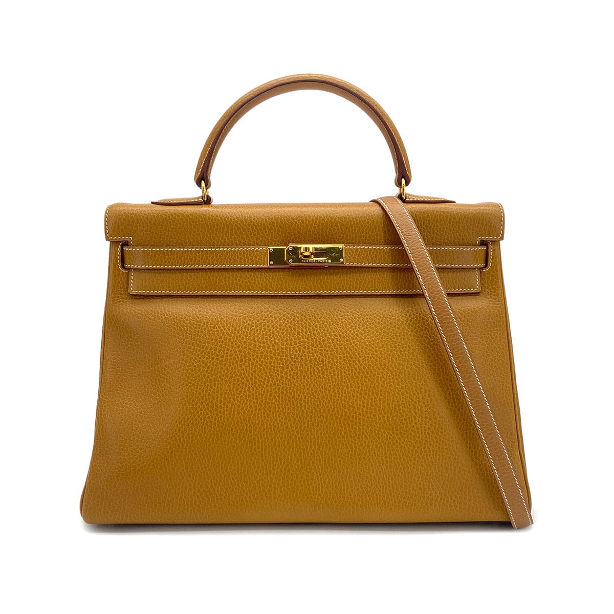 Luxury Promise Japan HERMES KELLY 35 RETOURNE NATURAL ARDENNES HAND SHOULDER BAG 1997 SQUARE A GOLD HARDWARE 90323191