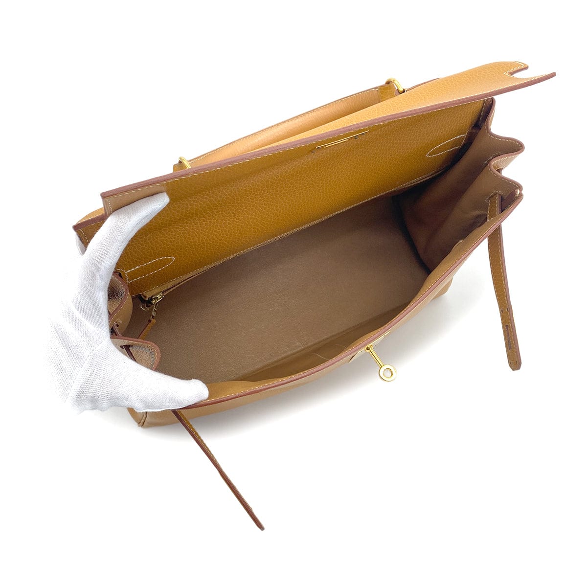 Luxury Promise Japan HERMES KELLY 35 RETOURNE NATURAL ARDENNES HAND SHOULDER BAG 1997 SQUARE A GOLD HARDWARE 90323191