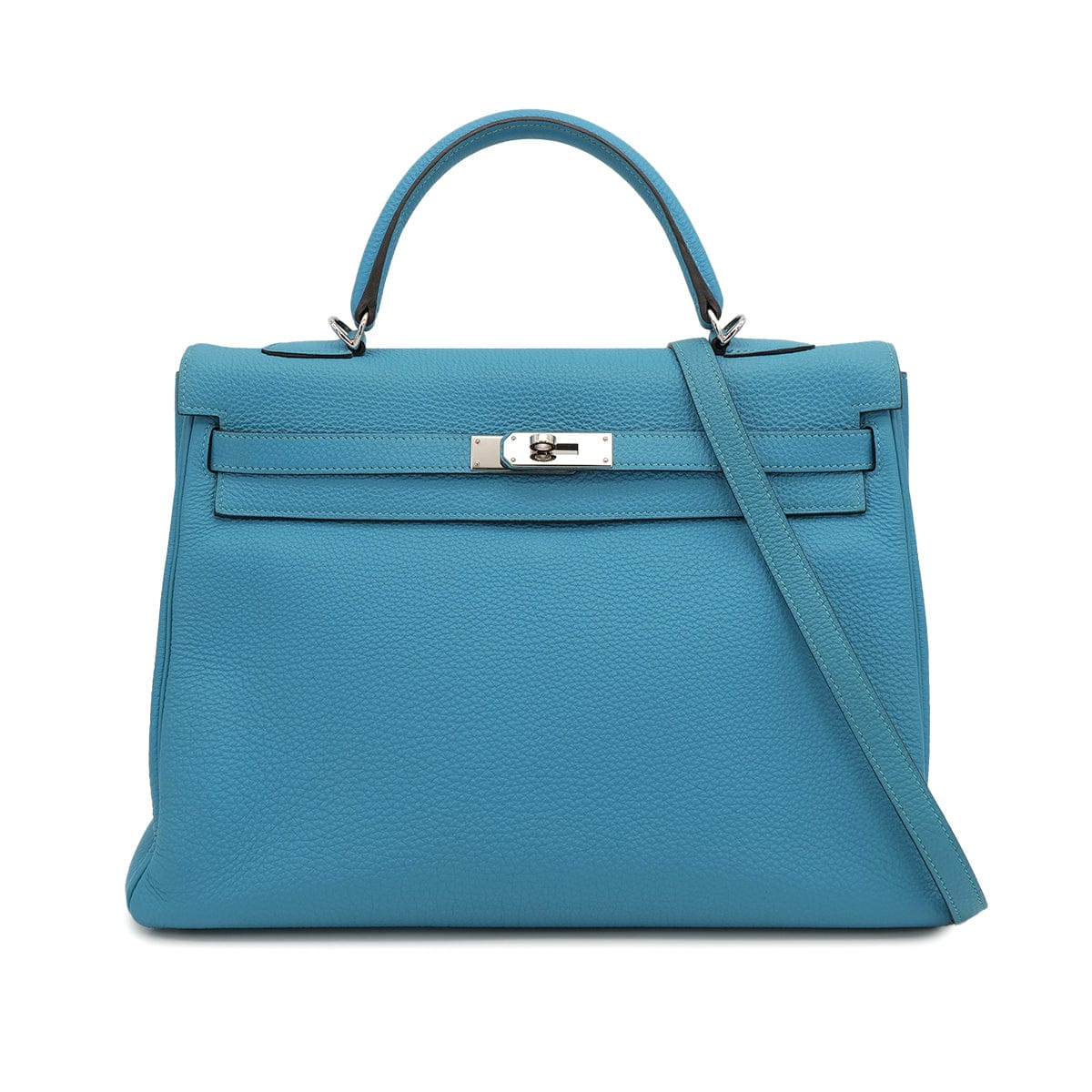 Luxury Promise Japan HERMES KELLY 35 RETOURNE TURQUOISE TOGO HAND SHOULDER BAG 2014 SQUARE R PALLADIUM HARDWARE 90319922