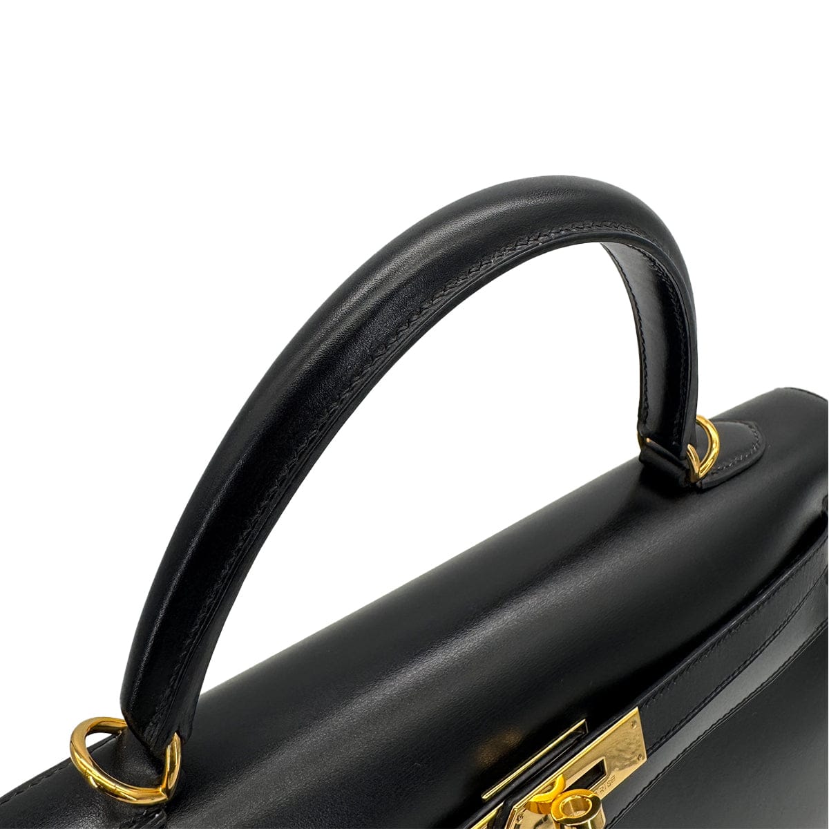Luxury Promise Japan HERMES KELLY 35 SELLIER BLACK BOXCALF HAND BAG 2000 SQUARE D GOLD HARDWARE 90323195