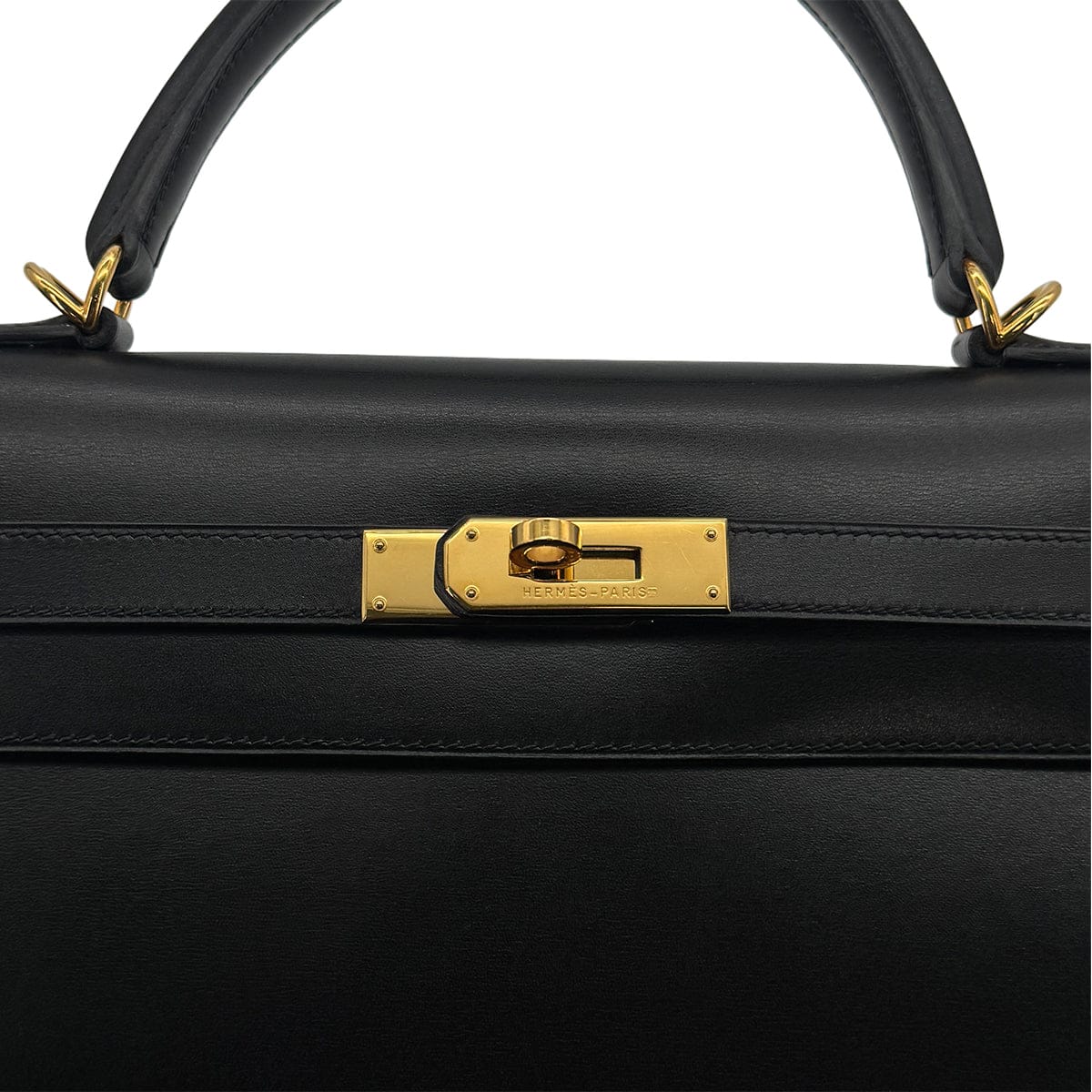 Luxury Promise Japan HERMES KELLY 35 SELLIER BLACK BOXCALF HAND BAG 2000 SQUARE D GOLD HARDWARE 90323195