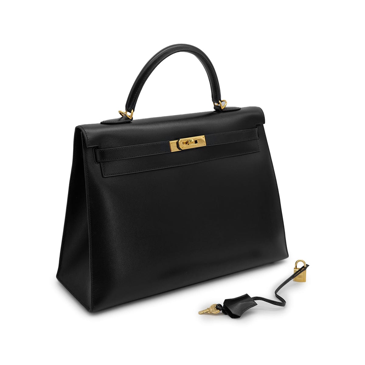 Luxury Promise Japan HERMES KELLY 35 SELLIER BLACK BOXCALF HAND BAG 2000 SQUARE D GOLD HARDWARE 90323195