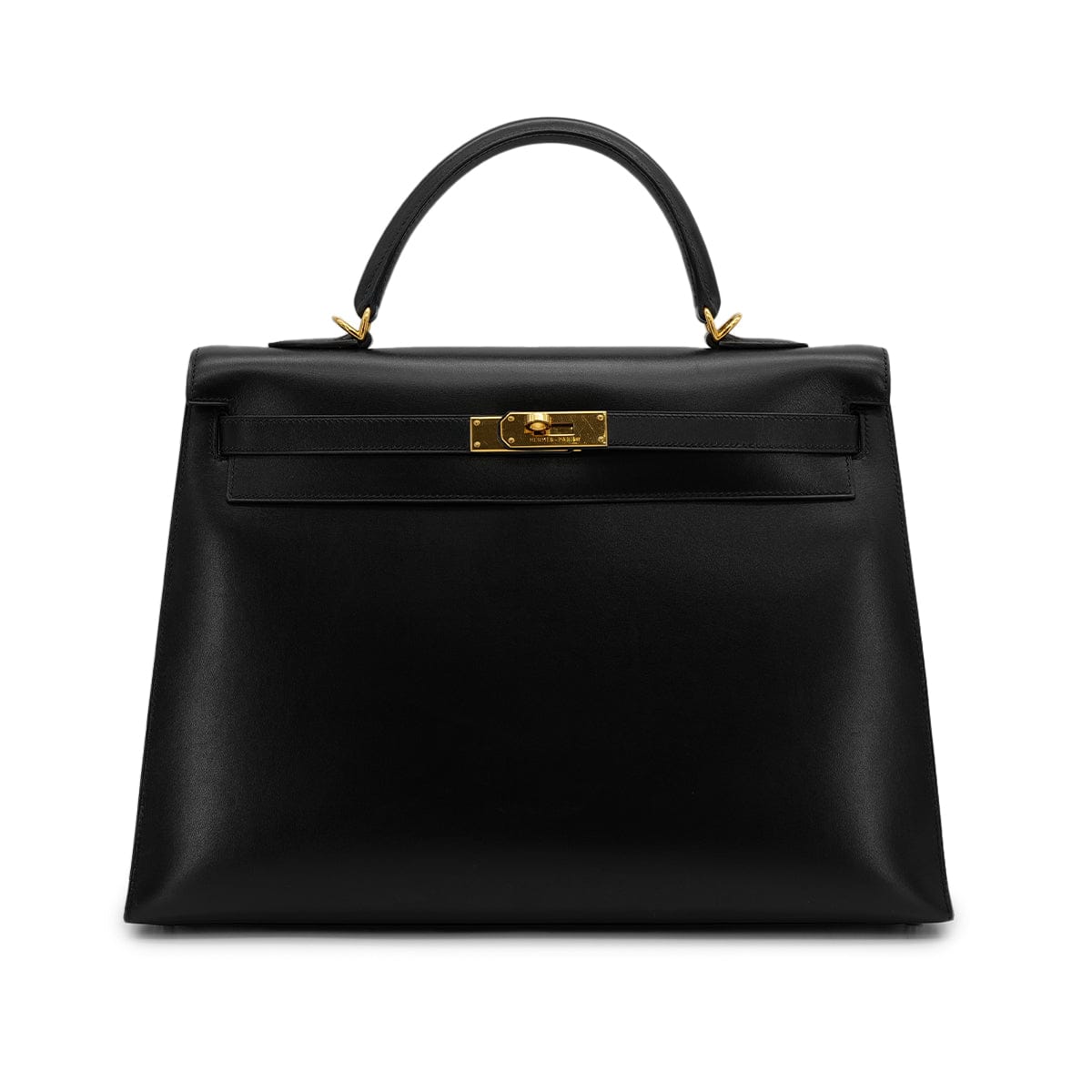 Luxury Promise Japan HERMES KELLY 35 SELLIER BLACK BOXCALF HAND BAG 2000 SQUARE D GOLD HARDWARE 90323195