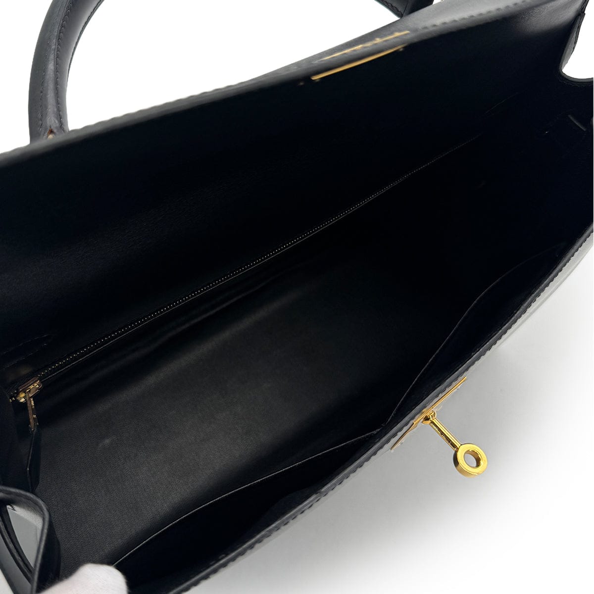 Luxury Promise Japan HERMES KELLY 35 SELLIER BLACK BOXCALF HAND BAG 2000 SQUARE D GOLD HARDWARE 90323195