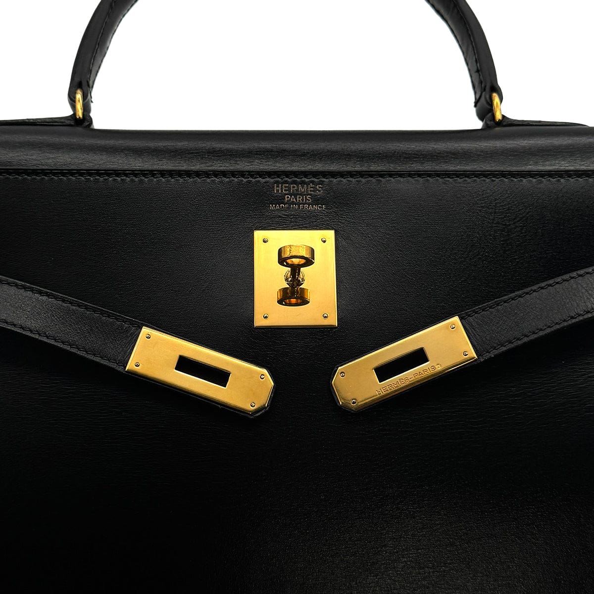 Luxury Promise Japan HERMES KELLY 35 SELLIER BLACK BOXCALF HAND SHOULDER BAG 1988 CIRCLE R GOLD HARDWARE 90317896