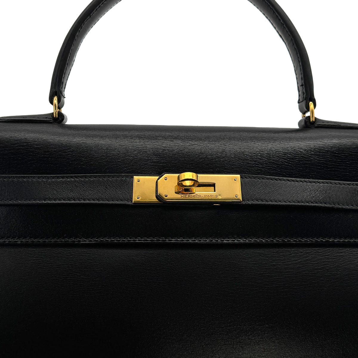 Luxury Promise Japan HERMES KELLY 35 SELLIER BLACK BOXCALF HAND SHOULDER BAG 1988 CIRCLE R GOLD HARDWARE 90317896