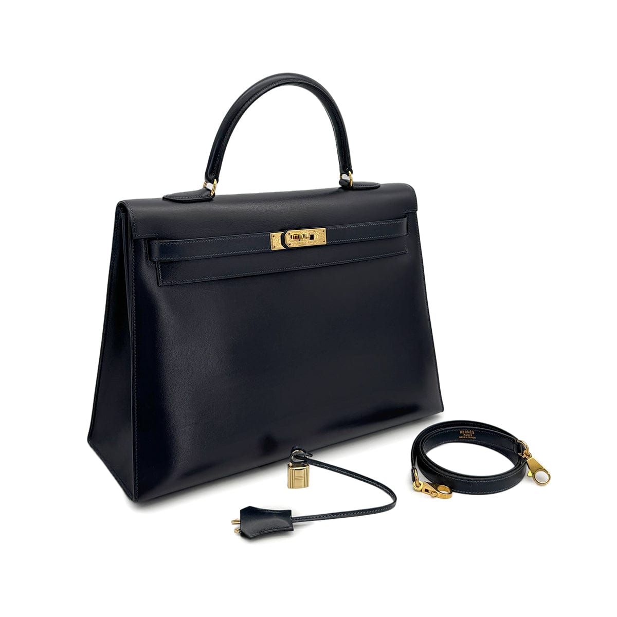 Luxury Promise Japan HERMES KELLY 35 SELLIER BLUE INDIGO BOXCALF HAND SHOULDER BAG 1993 CIRCLE W GOLD HARDWARE 90317924