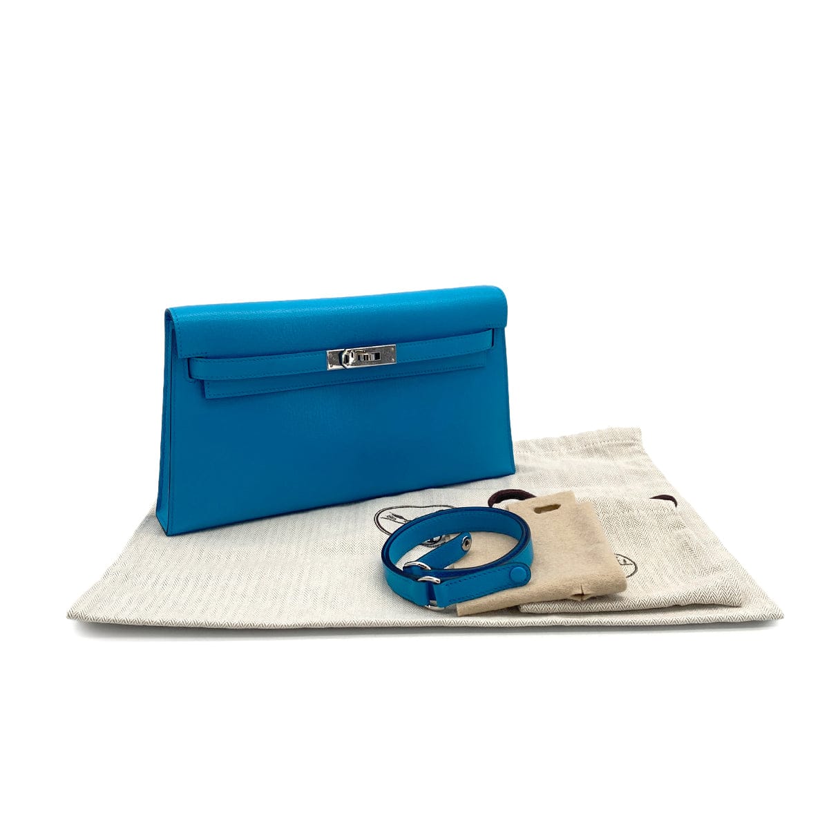 Luxury Promise Japan HERMES KELLY ELAN BLUE FRIDA CHEVRE CHAMKILA CLUTCH SHOULDER BAG 2024 W STAMP PALLADIUM HARDWARE 90318621