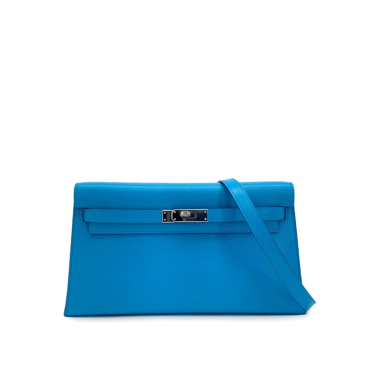 Luxury Promise Japan HERMES KELLY ELAN BLUE FRIDA CHEVRE CHAMKILA CLUTCH SHOULDER BAG 2024 W STAMP PALLADIUM HARDWARE 90318621