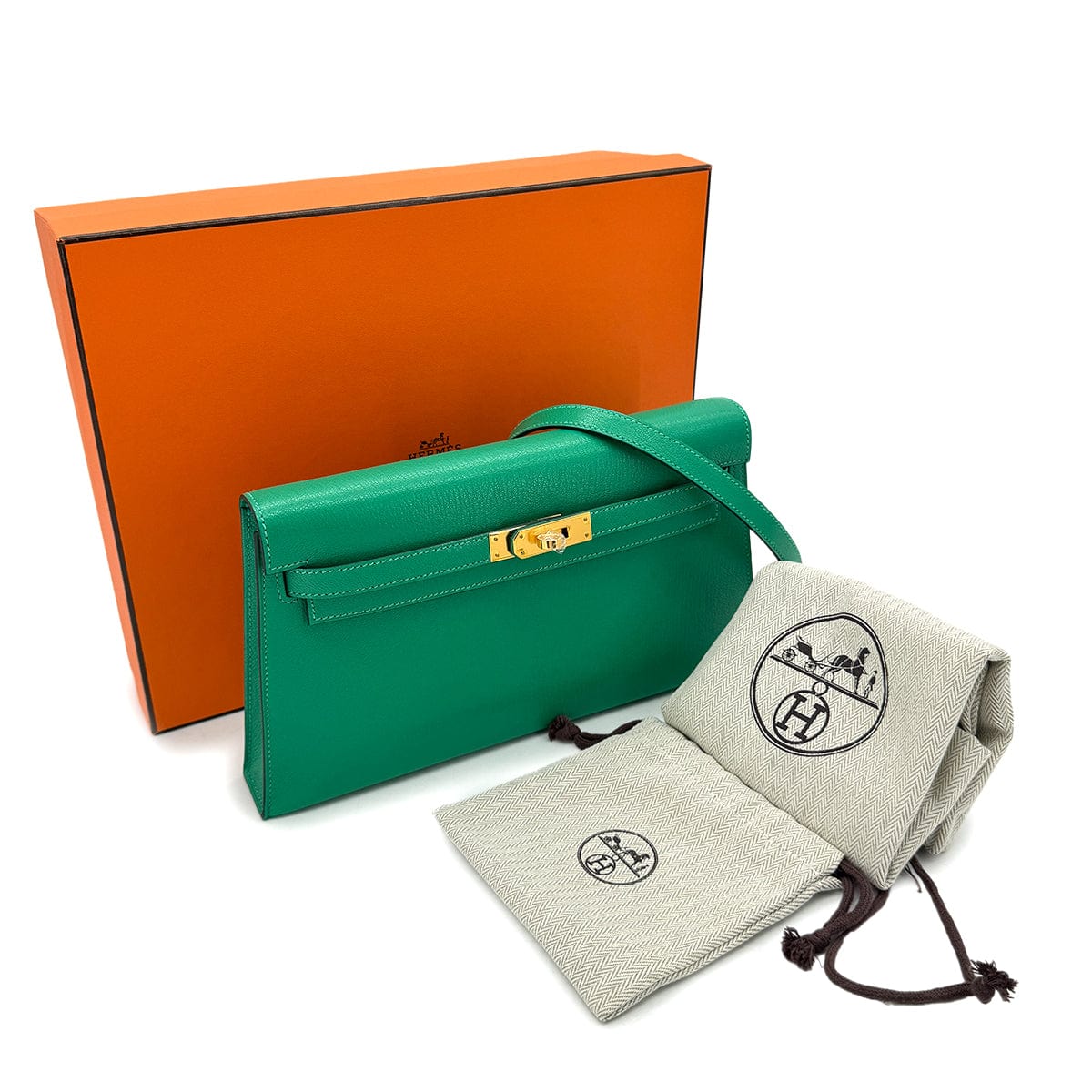 Luxury Promise Japan HERMES KELLY ELAN MINT CHEVRE CHAMKILA CLUTCH SHOULDER BAG W GHW 90293011
