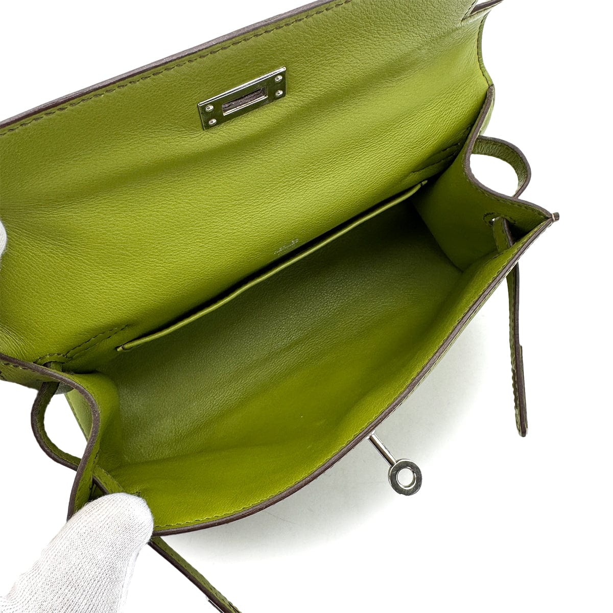 Luxury Promise Japan HERMES KELLY POCHETTE SELLIER ANIS GREEN SWIFT HAND BAG 2007 SQUARE K PALLADIUM HARDWARE 90318752