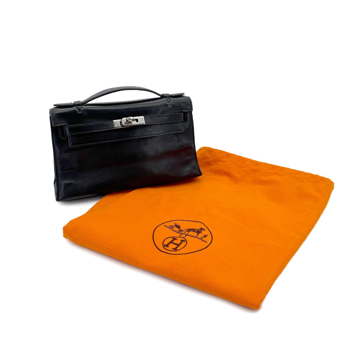 Luxury Promise Japan HERMES KELLY POCHETTE SELLIER BLACK EVERGRAIN HAND BAG □H SHW 90298325