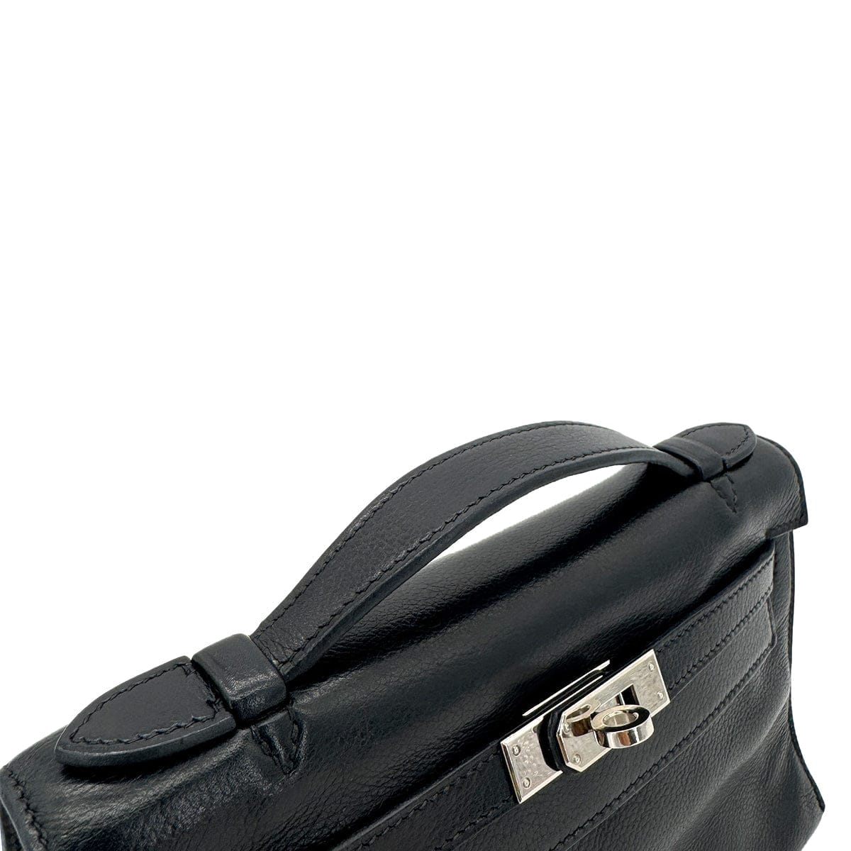 Luxury Promise Japan HERMES KELLY POCHETTE SELLIER BLACK EVERGRAIN HAND BAG □H SHW 90298325