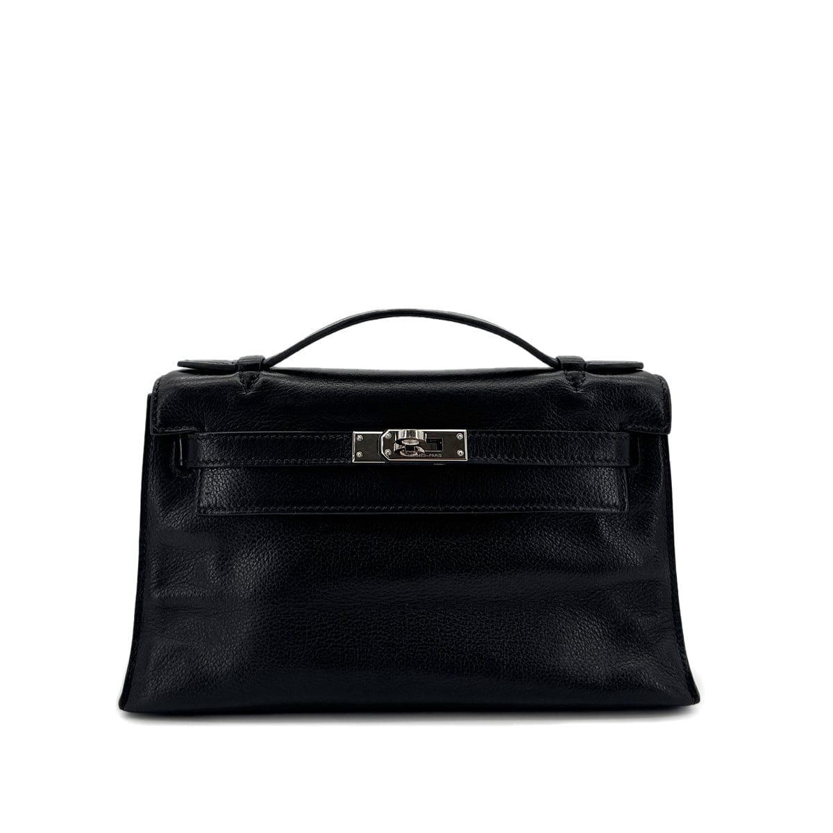 Luxury Promise Japan HERMES KELLY POCHETTE SELLIER BLACK EVERGRAIN HAND BAG □H SHW 90298325
