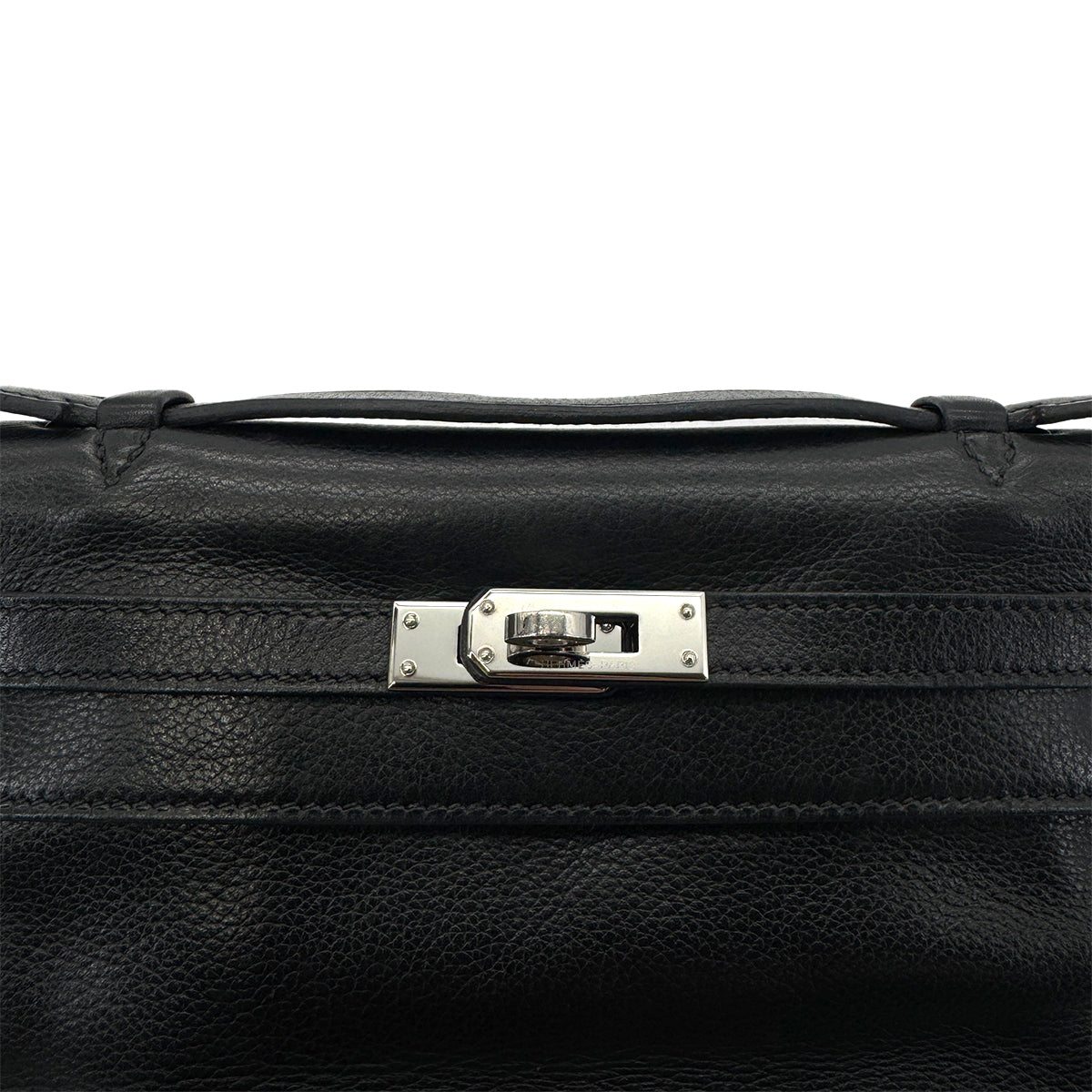 Luxury Promise Japan HERMES KELLY POCHETTE SELLIER BLACK EVERGRAIN HAND BAG □H SHW 90298325