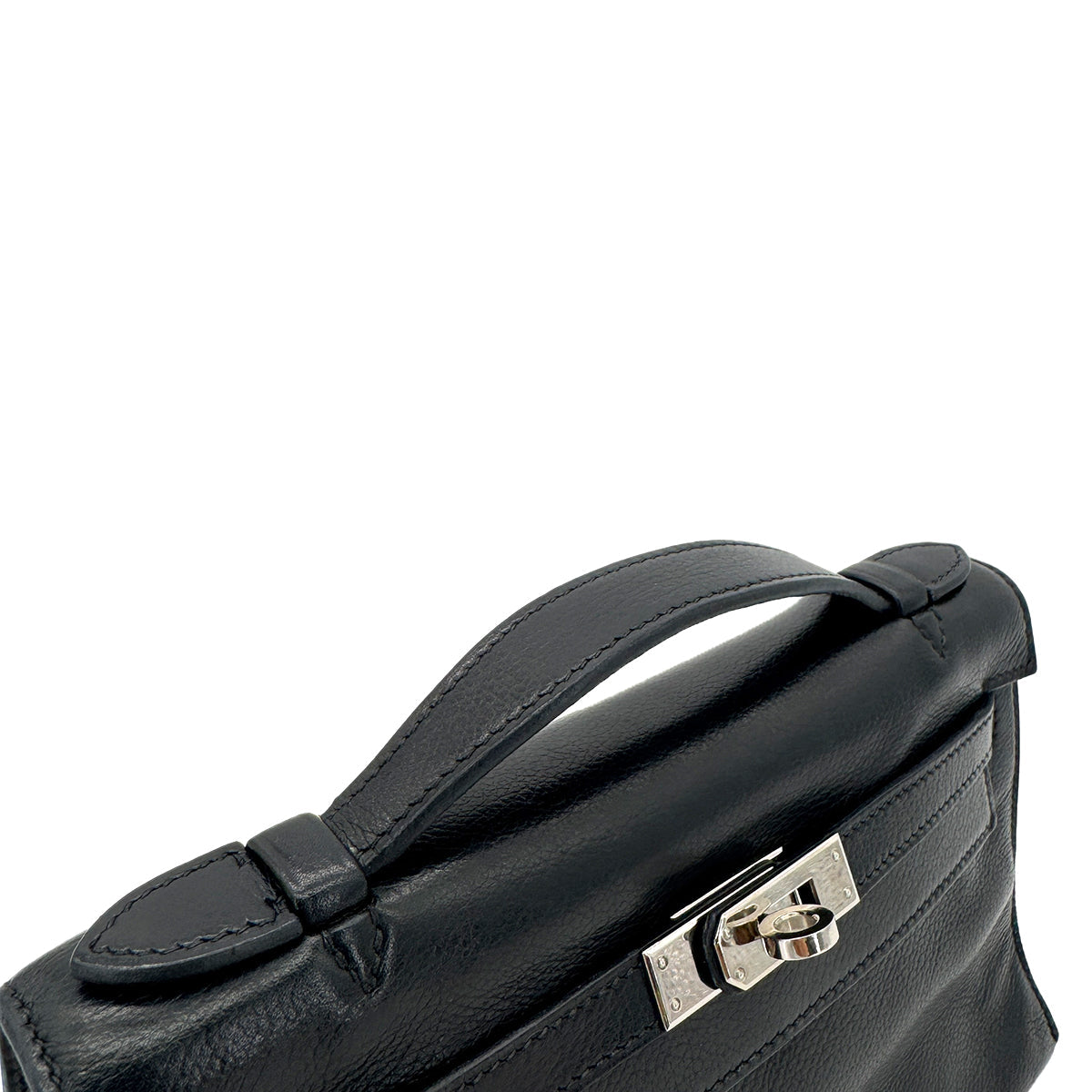 Luxury Promise Japan HERMES KELLY POCHETTE SELLIER BLACK EVERGRAIN HAND BAG □H SHW 90298325