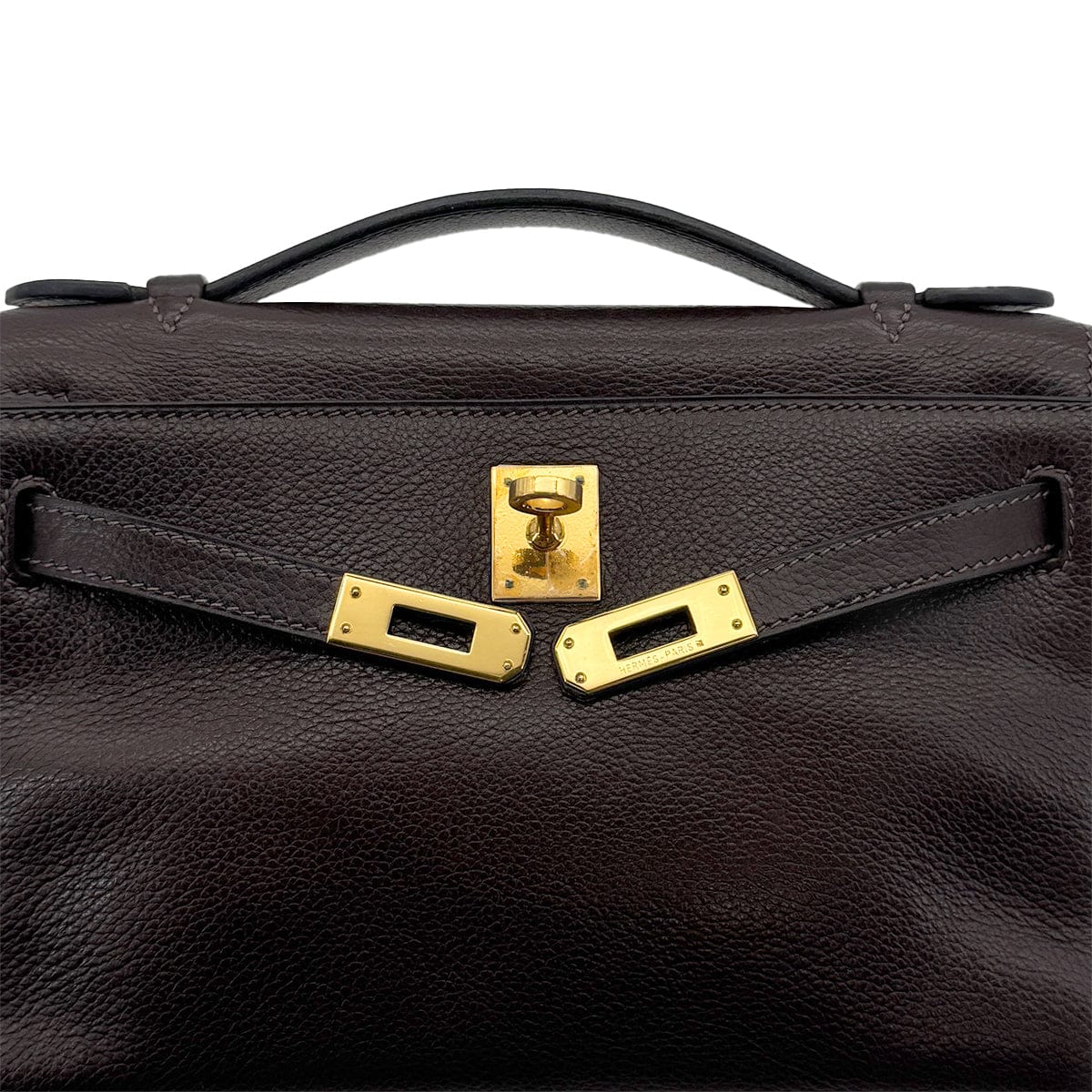 Luxury Promise Japan HERMES KELLY POCHETTE SELLIER EBENE EVERGRAIN HAND BAG 2005 SQUARE I GOLD HARDWARE 90312515