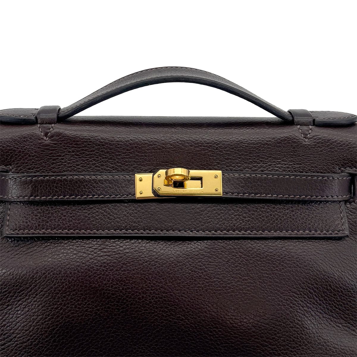 Luxury Promise Japan HERMES KELLY POCHETTE SELLIER EBENE EVERGRAIN HAND BAG 2005 SQUARE I GOLD HARDWARE 90312515