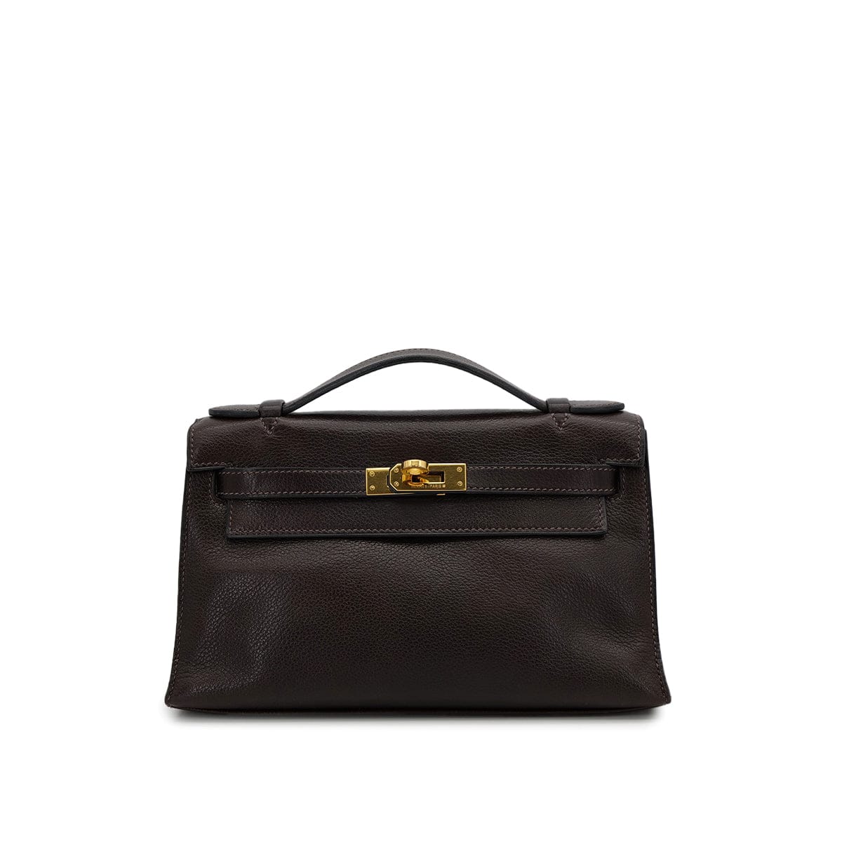 Luxury Promise Japan HERMES KELLY POCHETTE SELLIER EBENE EVERGRAIN HAND BAG 2005 SQUARE I GOLD HARDWARE 90312515