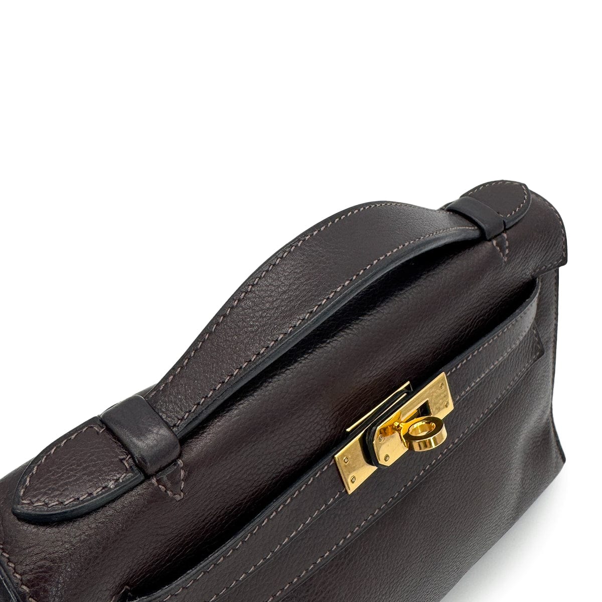 Luxury Promise Japan HERMES KELLY POCHETTE SELLIER EBENE EVERGRAIN HAND BAG 2005 SQUARE I GOLD HARDWARE 90312515