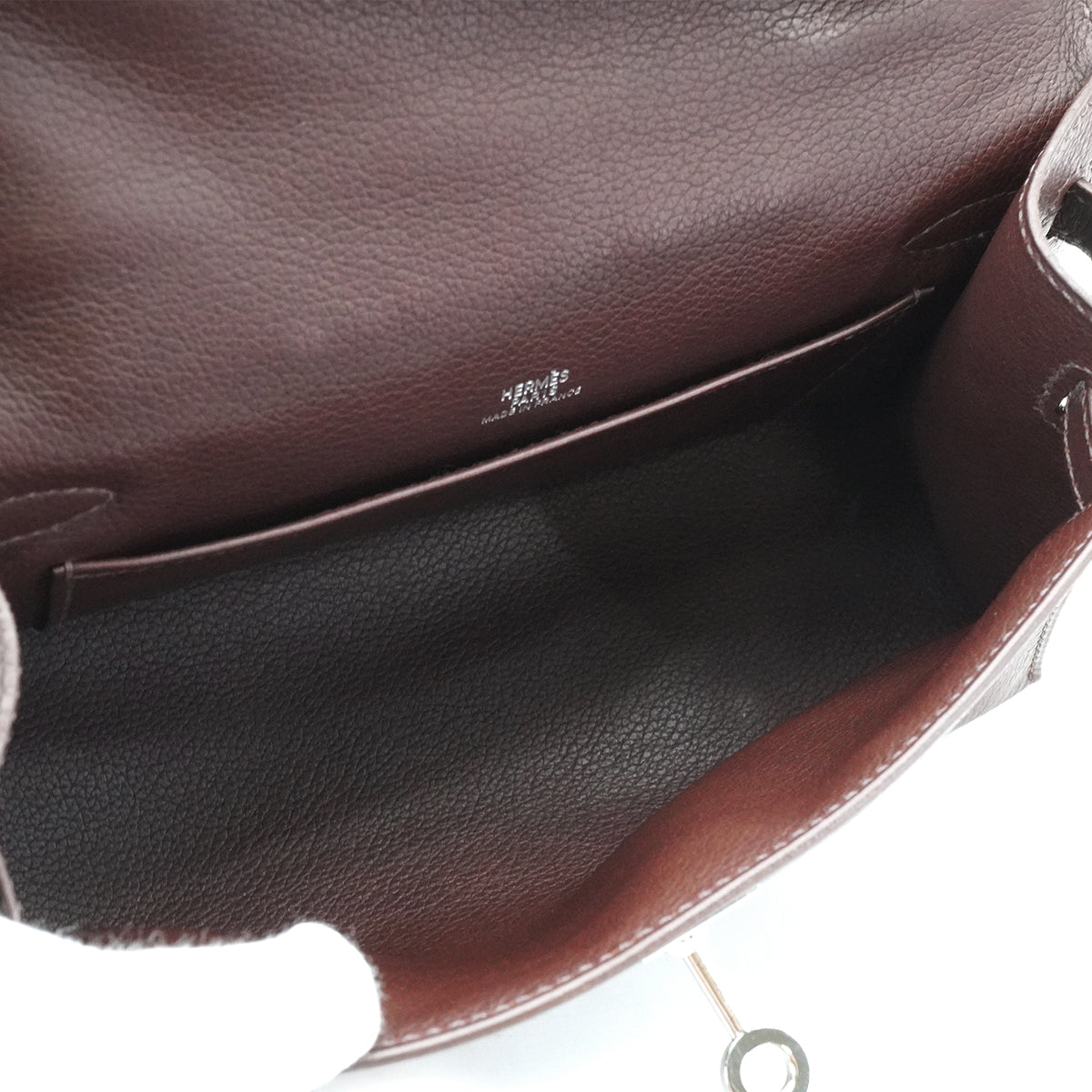 Luxury Promise Japan HERMES KELLY POCHETTE SELLIER HAVANE EVERGRAIN HAND BAG 2006 SQUARE J PALLADIUM HARDWARE 90339639