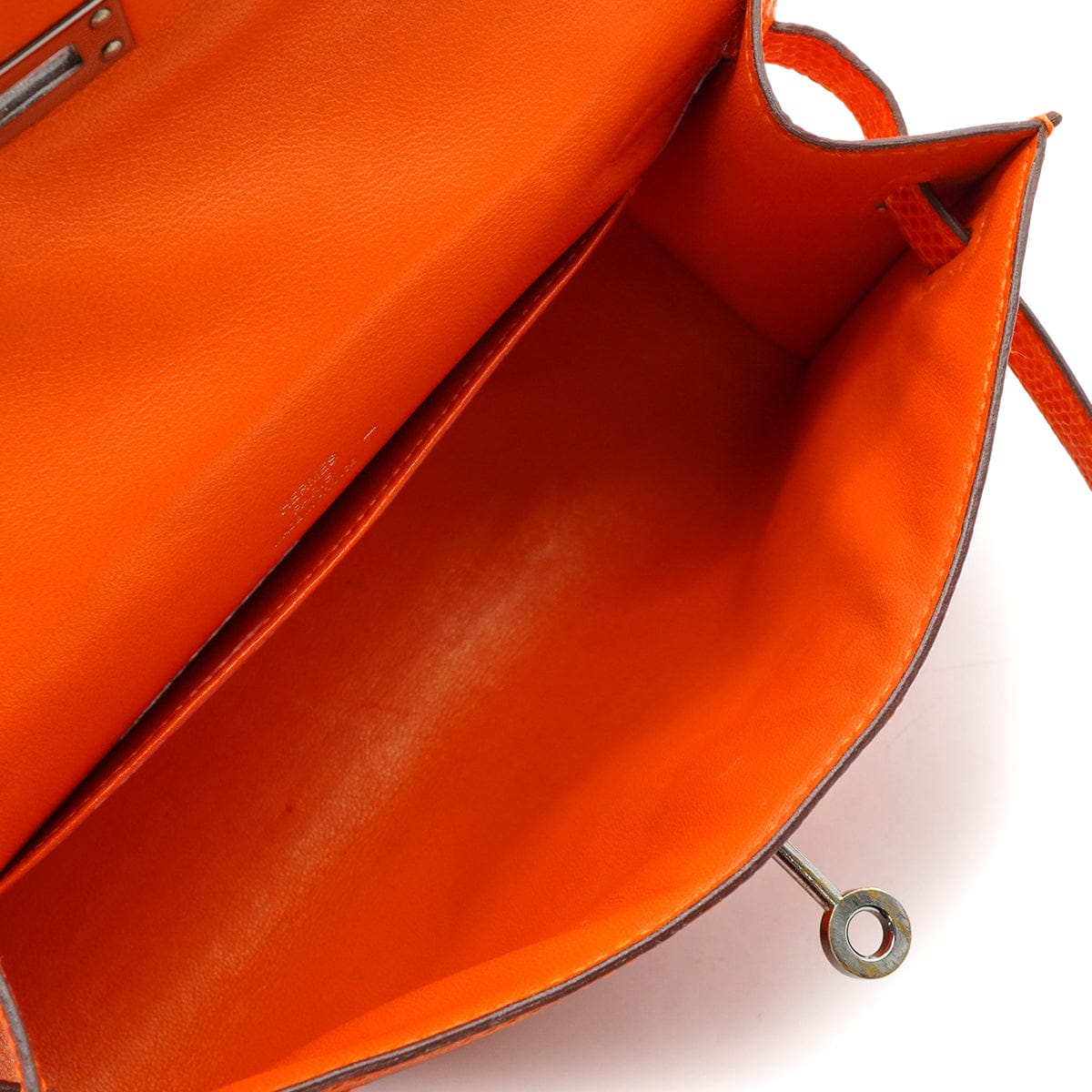 Luxury Promise Japan HERMES KELLY POCHETTE SELLIER TANGERINE LIZARD HAND BAG 2005 SQUARE I RUTHENIUM HARDWARE 90344360