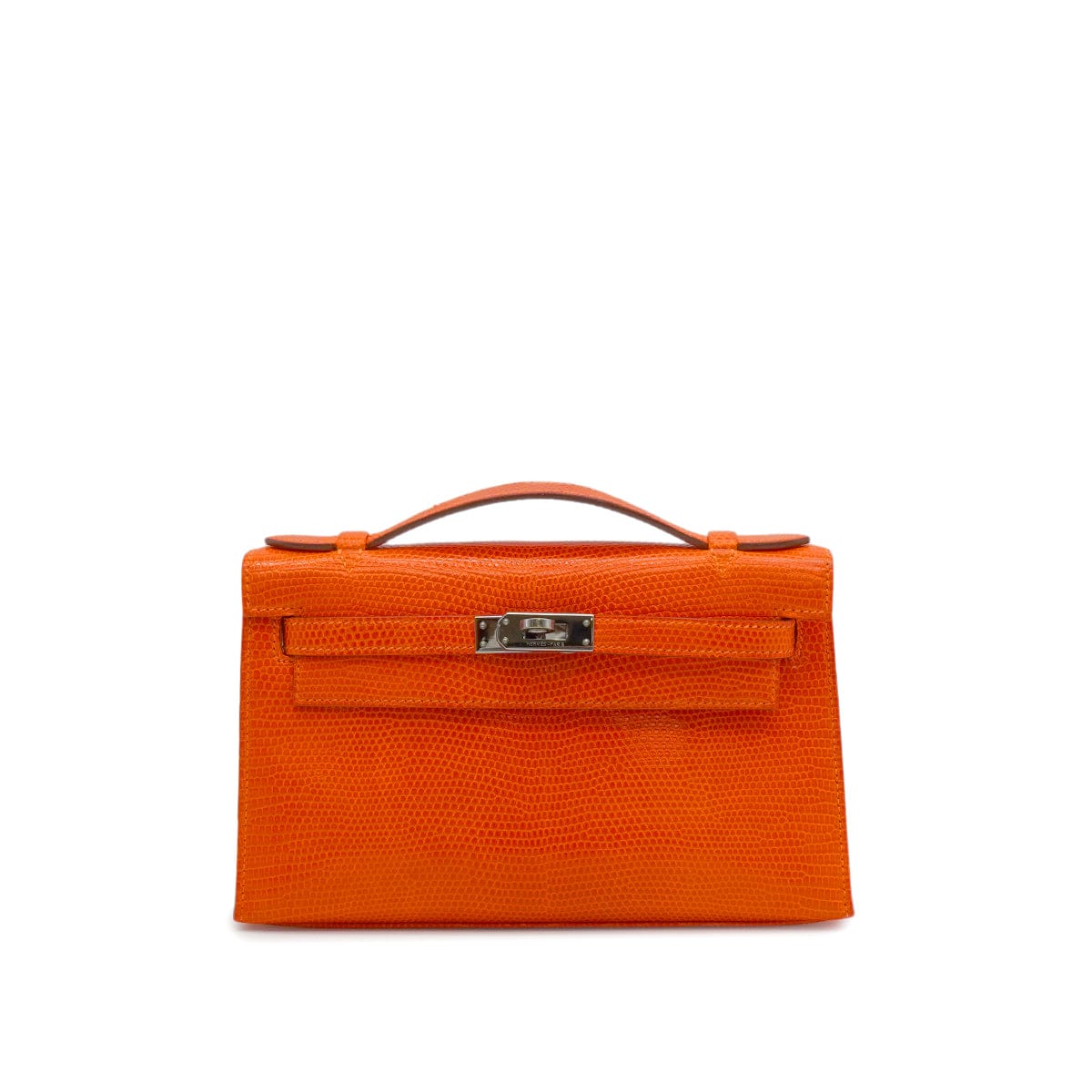 Luxury Promise Japan HERMES KELLY POCHETTE SELLIER TANGERINE LIZARD HAND BAG 2005 SQUARE I RUTHENIUM HARDWARE 90344360