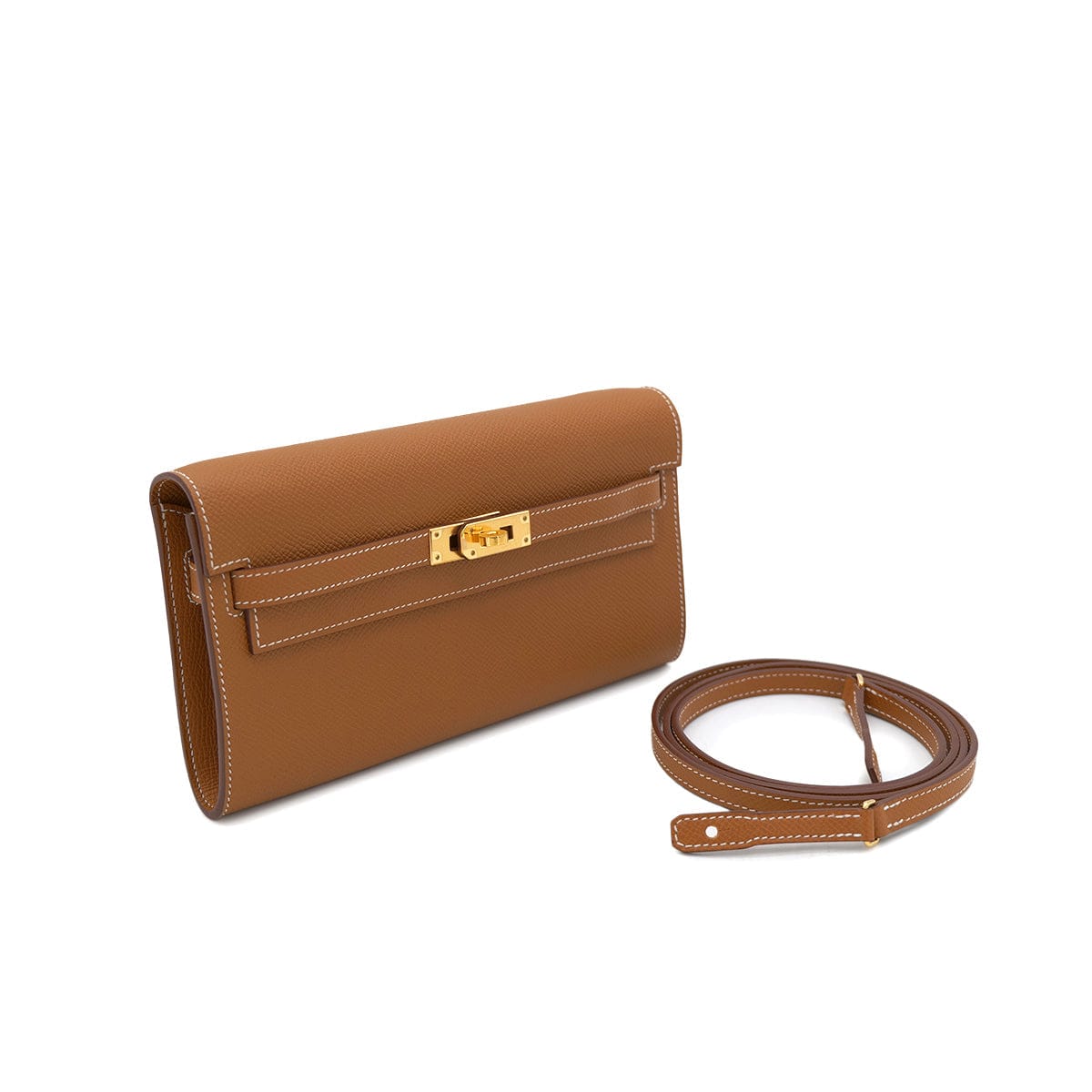 Luxury Promise Japan HERMES KELLY TO GO GOLD VEAU EPSOM WALLET SHOULDER BAG W GHW 90301627