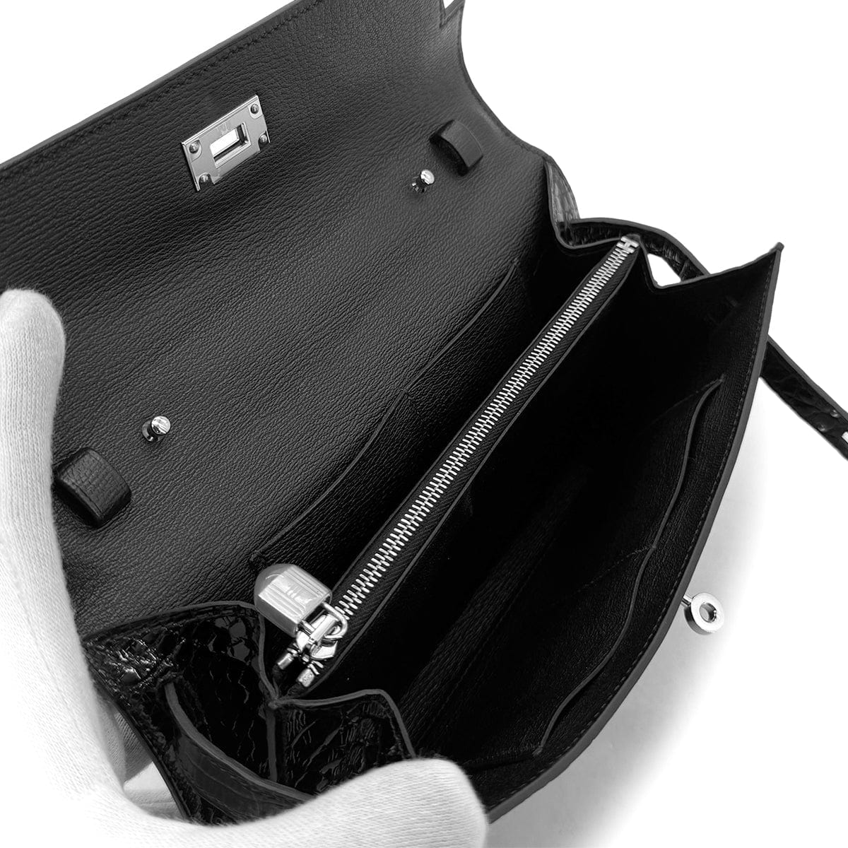 Luxury Promise Japan HERMES KELLY WALLET TO GO BLACK ALLIGATOR WALLET SHOULDER BAG U SHW 90283910