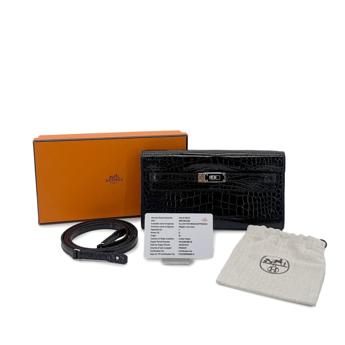 Luxury Promise Japan HERMES KELLY WALLET TO GO BLACK ALLIGATOR WALLET SHOULDER BAG U SHW 90283910