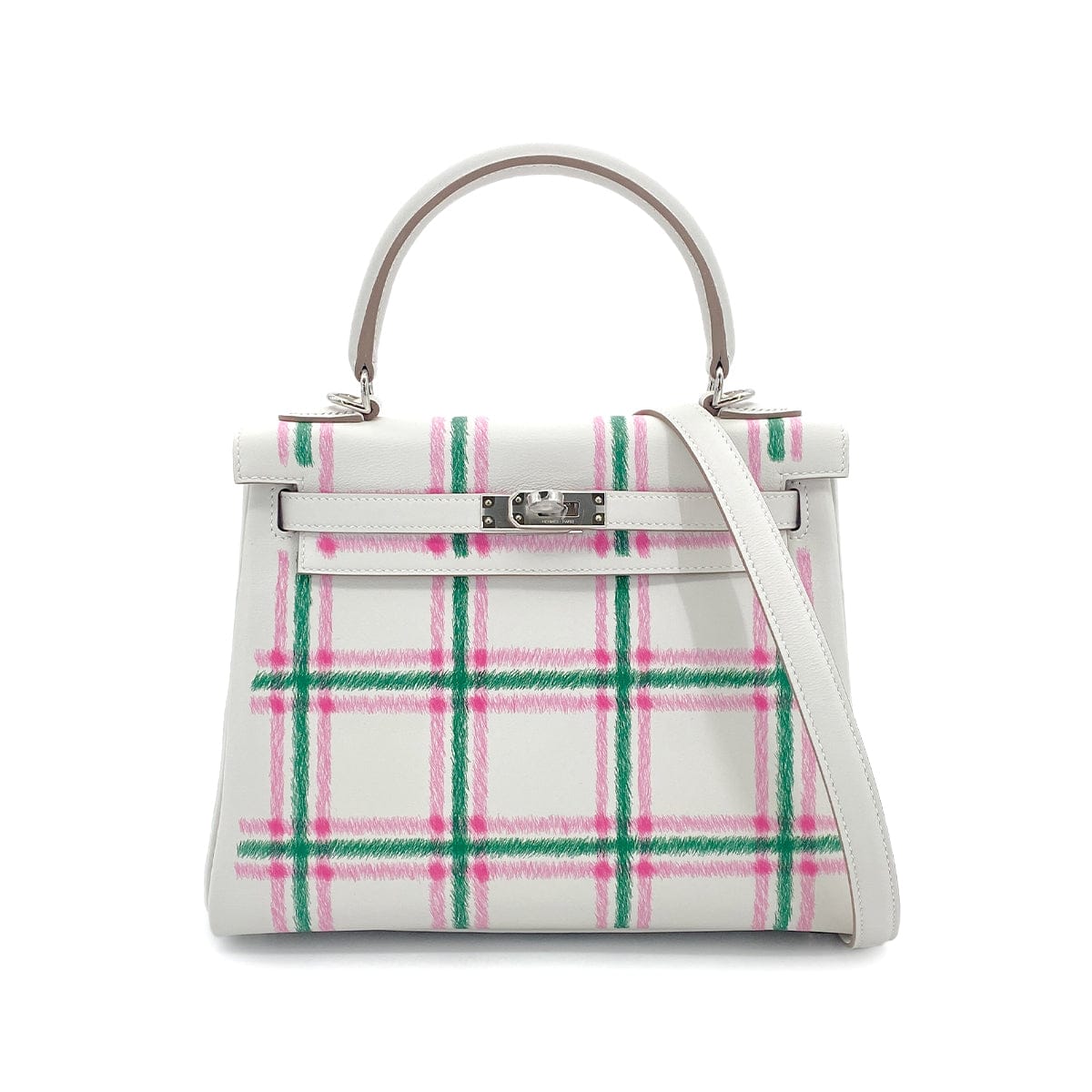 Luxury Promise Japan HERMES KELLY25 RETOURNE TARTAN LIGHT NEW GRIS PERLE VERT MOYEN ROSE BUBBLEGUM SWIFT K 90301644