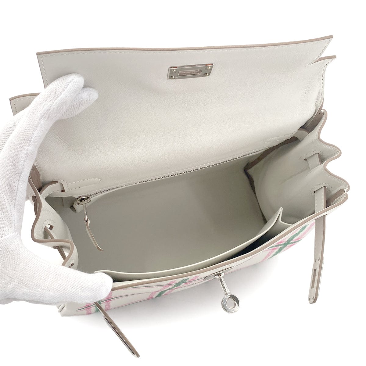 Luxury Promise Japan HERMES KELLY25 RETOURNE TARTAN LIGHT NEW GRIS PERLE VERT MOYEN ROSE BUBBLEGUM SWIFT K 90301644