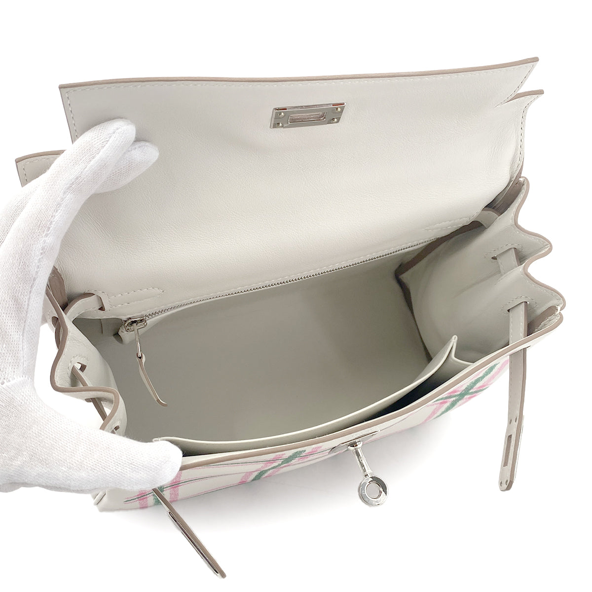 Luxury Promise Japan HERMES KELLY25 RETOURNE TARTAN LIGHT NEW GRIS PERLE VERT MOYEN ROSE BUBBLEGUM SWIFT K 90301644