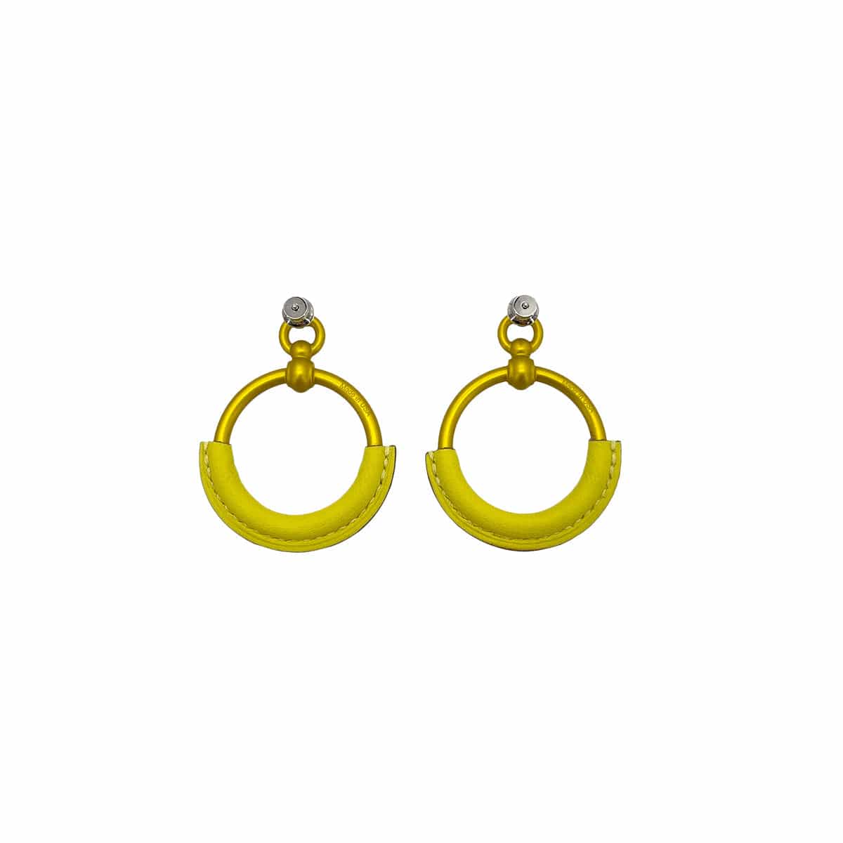Luxury Promise Japan HERMES LOOP PM EARRINGS LIME GOLD SWIFT ALUMINUM ACCESSORY 90278932