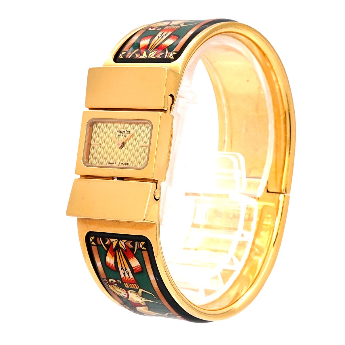 Luxury Promise Japan HERMES Loquet LO1 201 Bangle Watch Vintage Women's Watch Enamel Gold Quartz Loquet Hermes 90276546