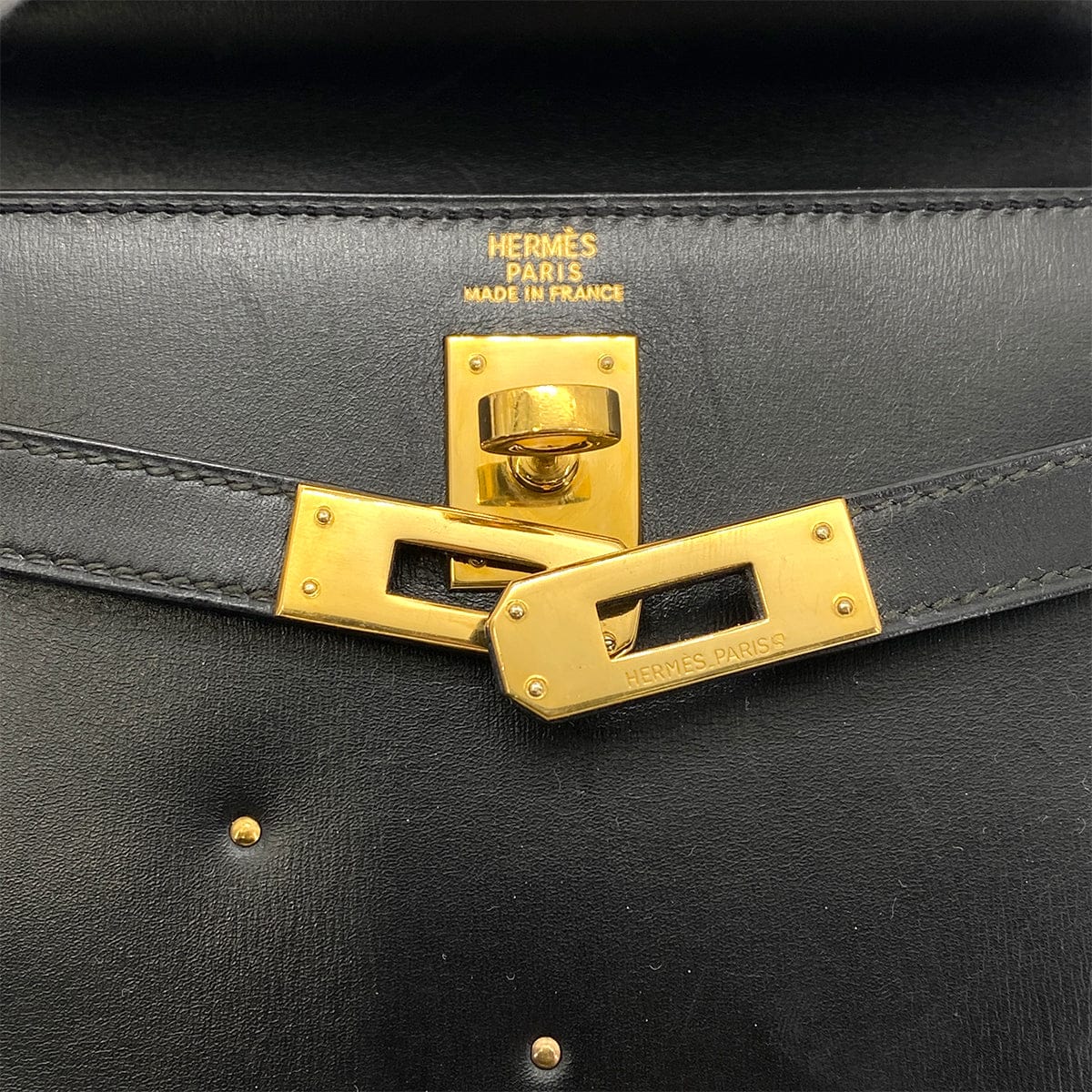 Luxury Promise Japan HERMES MINI KELLY 20 BLACK BOXCALF STUDS HAND SHOULDER BAG 〇X GHW 90259869