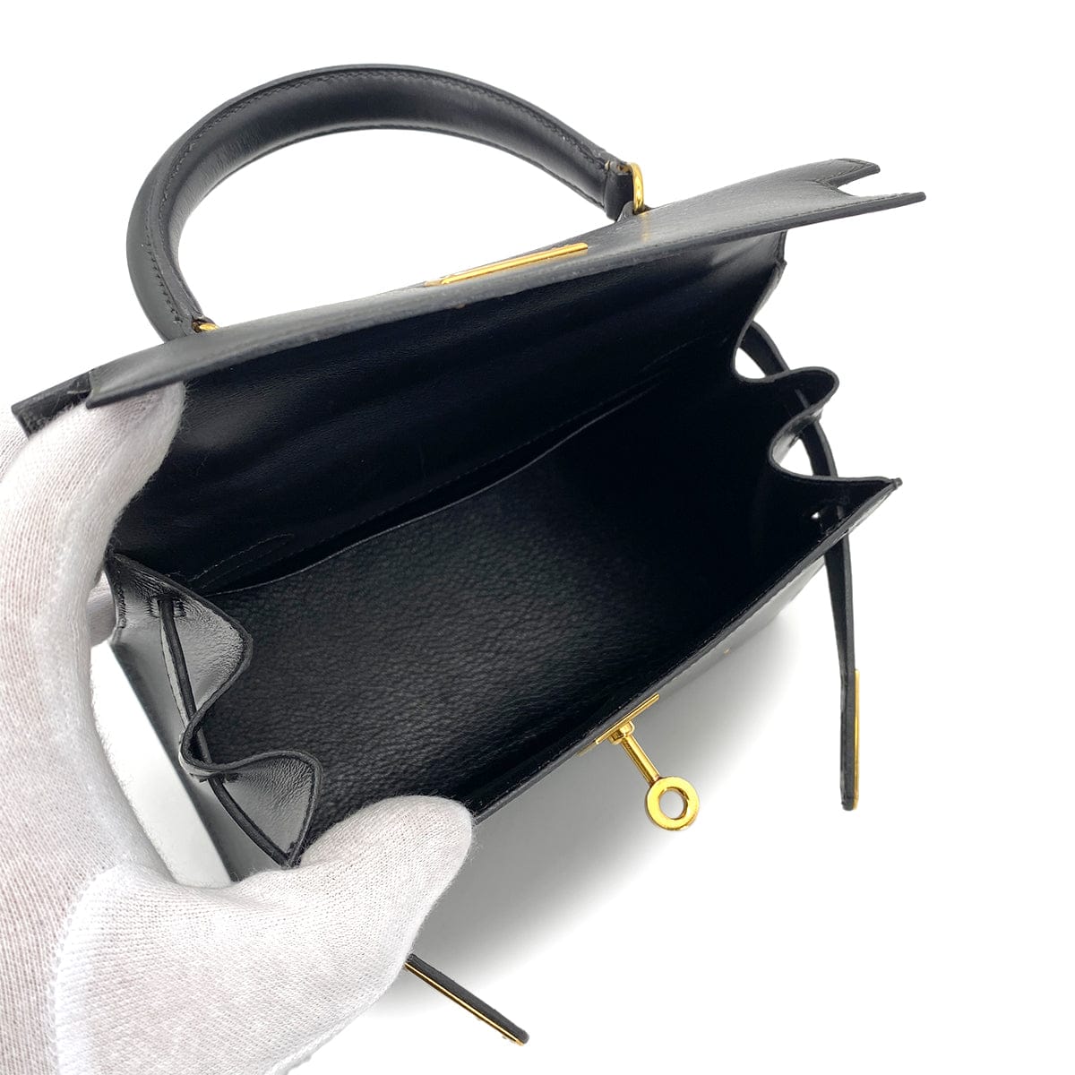 Luxury Promise Japan HERMES MINI KELLY 20 BLACK BOXCALF STUDS HAND SHOULDER BAG 〇X GHW 90259869