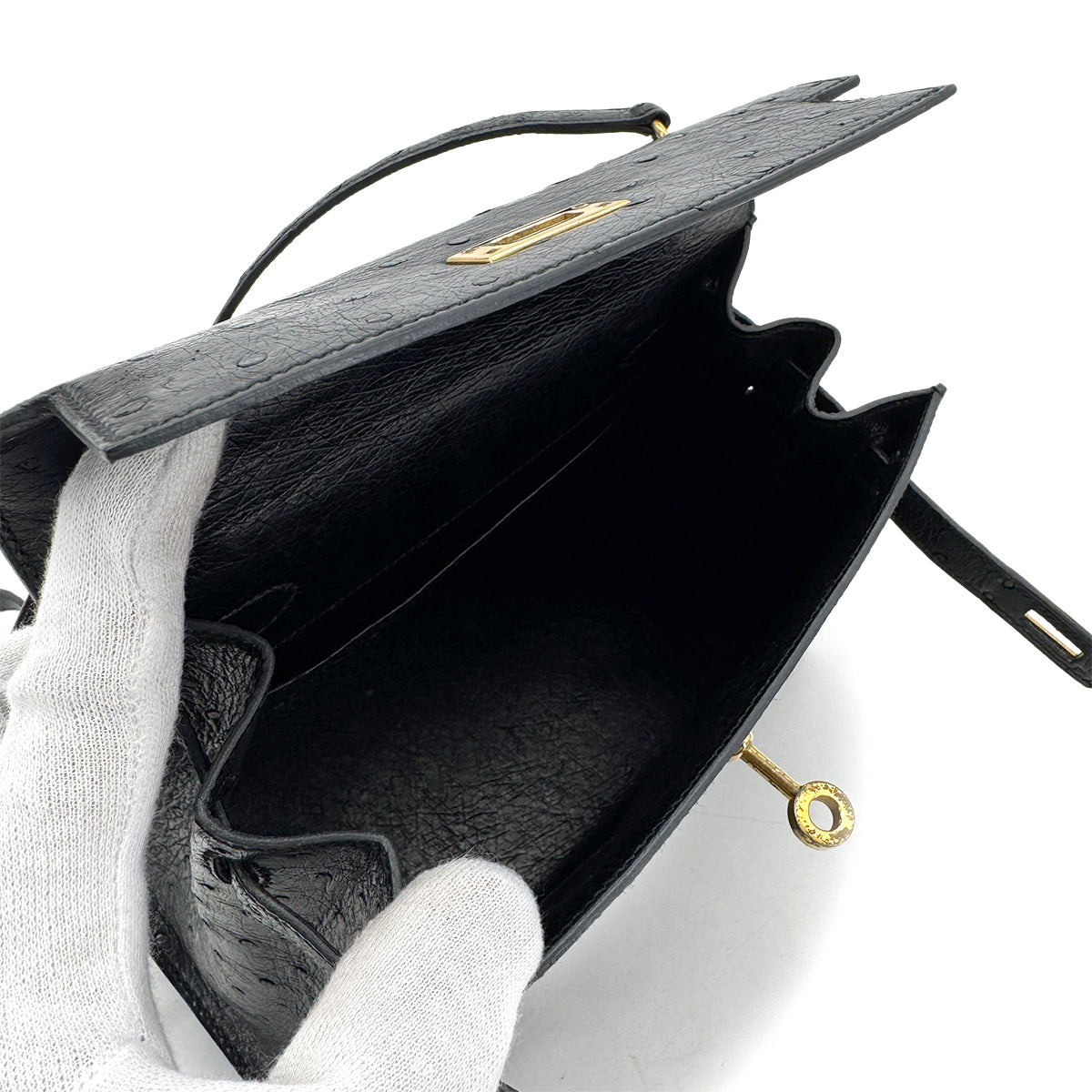 Luxury Promise Japan HERMES MINI KELLY 20 SELLIER BLACK OSTRICH SHOULDER BAG 〇P GHW 90280296