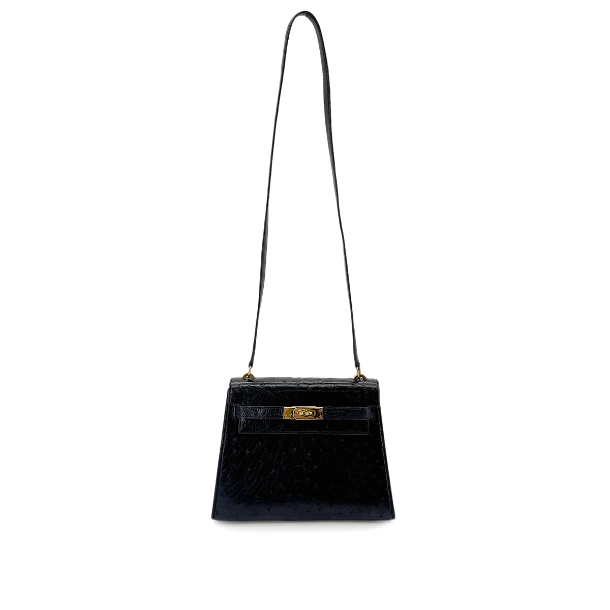 Luxury Promise Japan HERMES MINI KELLY 20 SELLIER BLACK OSTRICH SHOULDER BAG 〇P GHW 90280296